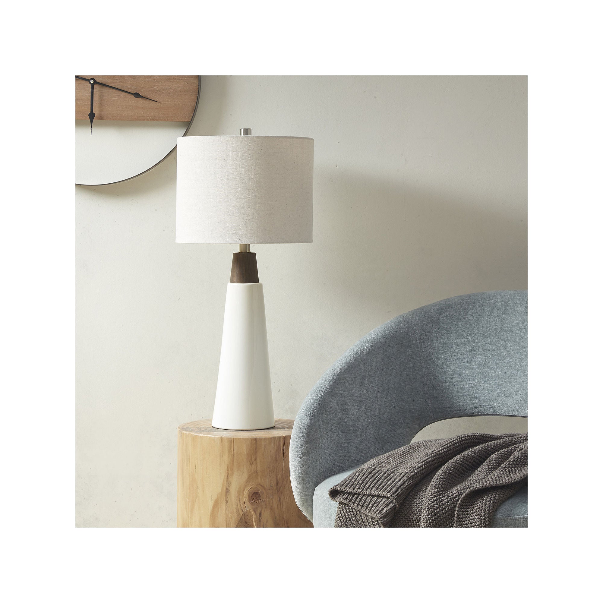 Ink + Ivy Ink+Ivy Tristan Triangular Ceramic And Wood Table Lamp - WHITE CREAM ONE SIZE