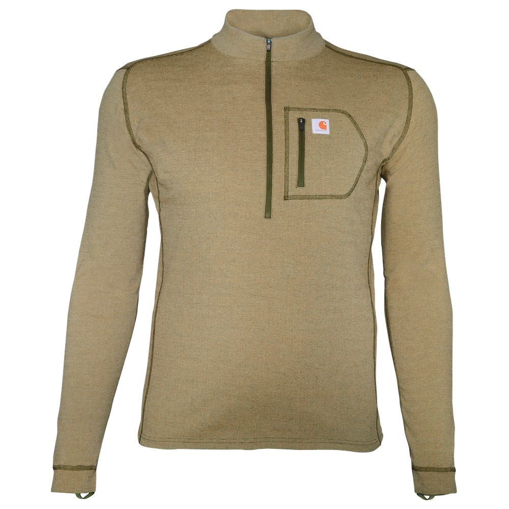 Carhartt Force Heavyweight Base Layer Long-Sleeve Quarter-Zip for Men, Burnt Olive Heather, 3XL