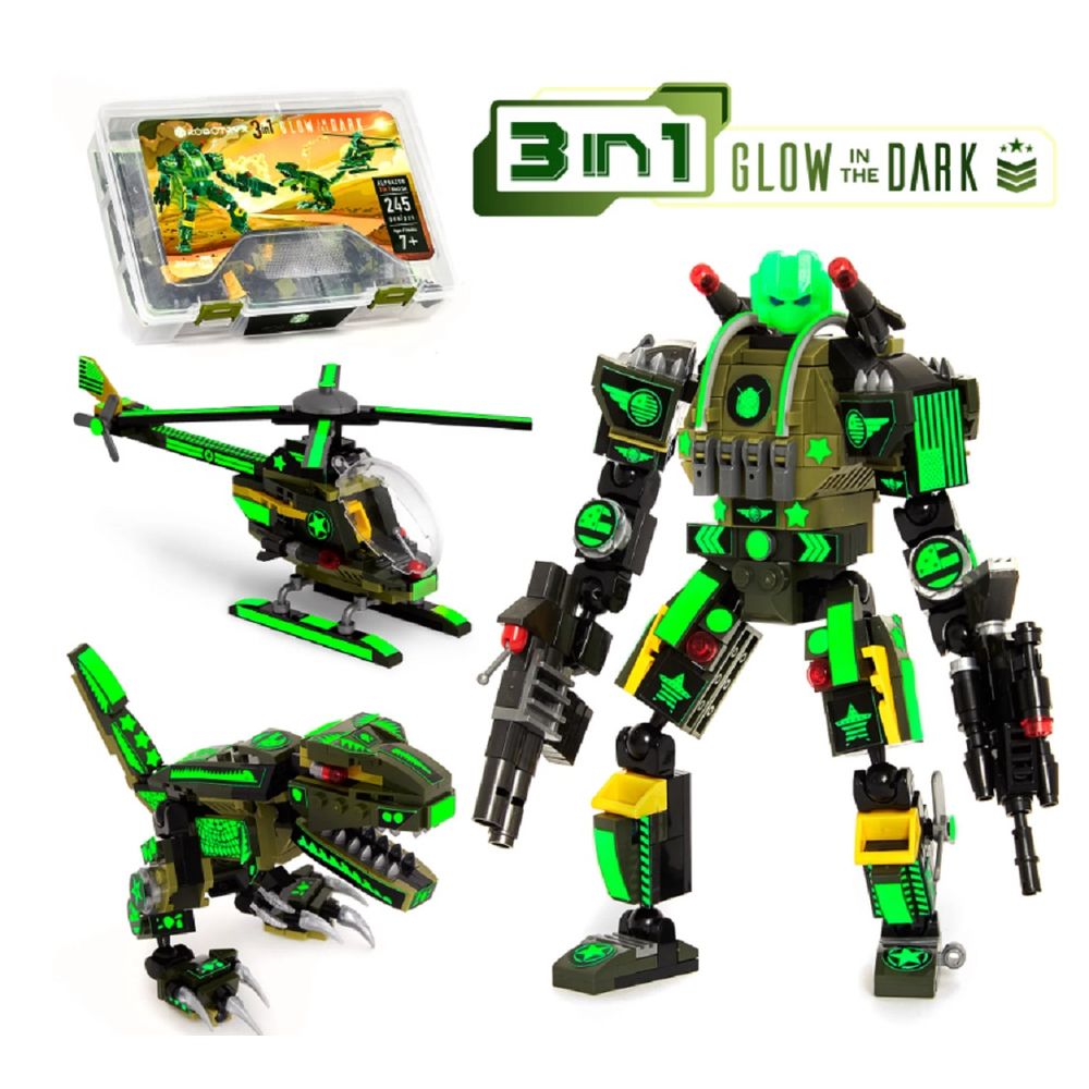 JitteryGit Army Dinosaur Robot Stem Building Toy for Kids, Green