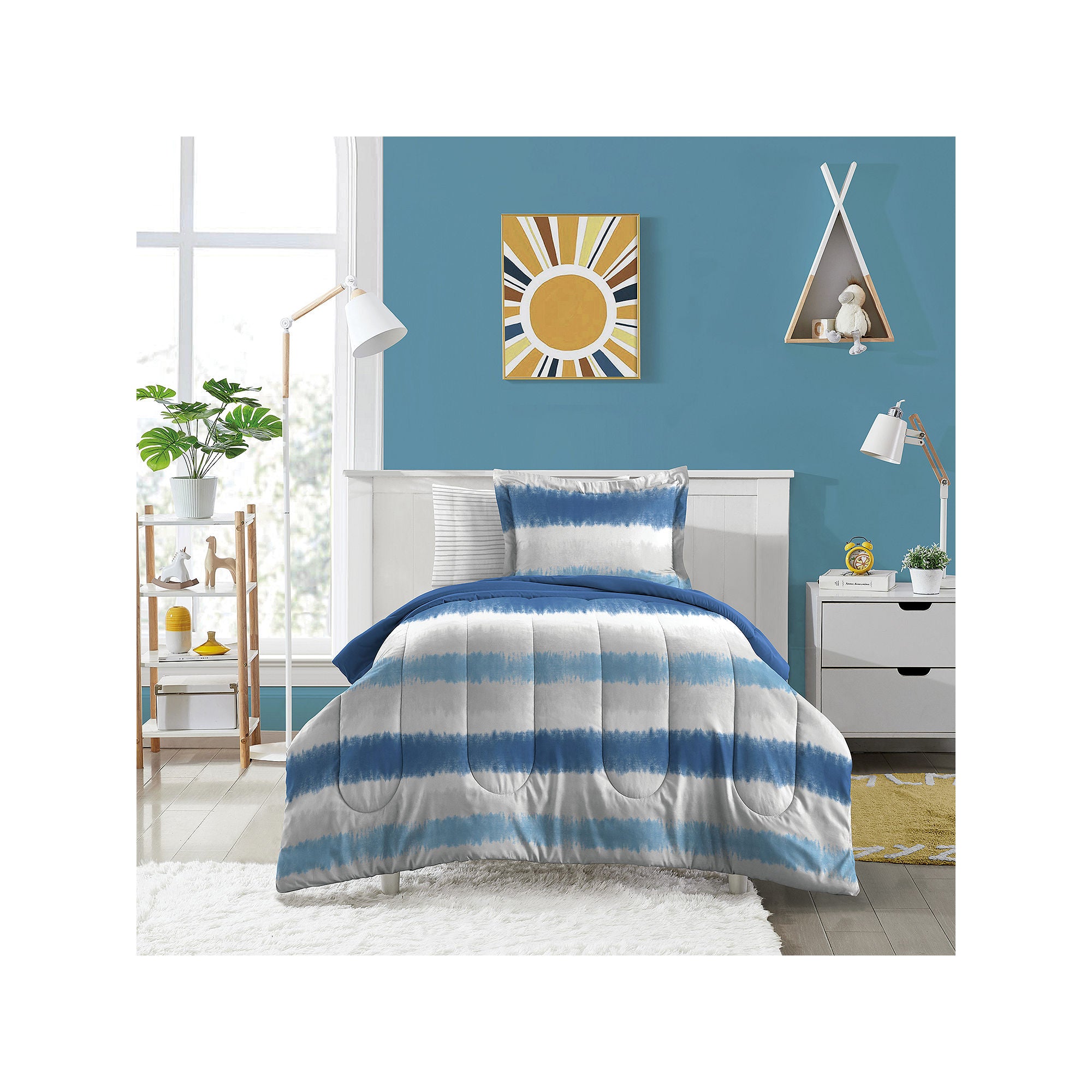 Dream Factory Tie Dye Stripe 5-Pc. Complete Bedding Set With Sheets - Blue