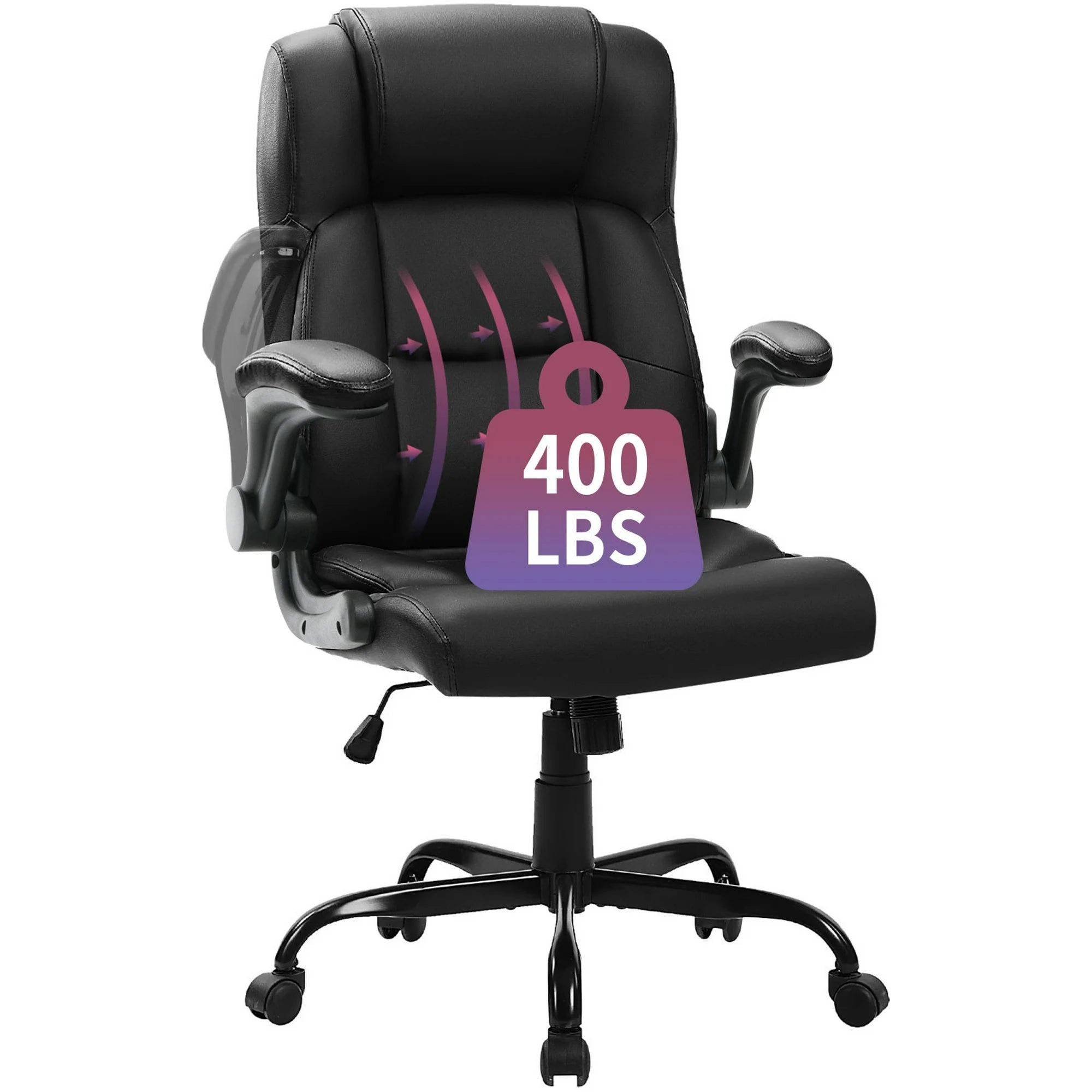 JONPONY XL-9189-BLACK 400LBS Wide Seat Ergonomic Computer Desk Chair, Black