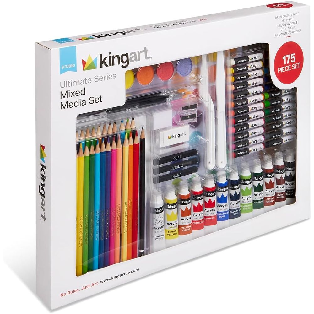 KINGART 153 Ultimate Series 175 Piece Mixed Media Art Set, Colored Pencils, Oil Pastels, Acrylic Paints, Brushes