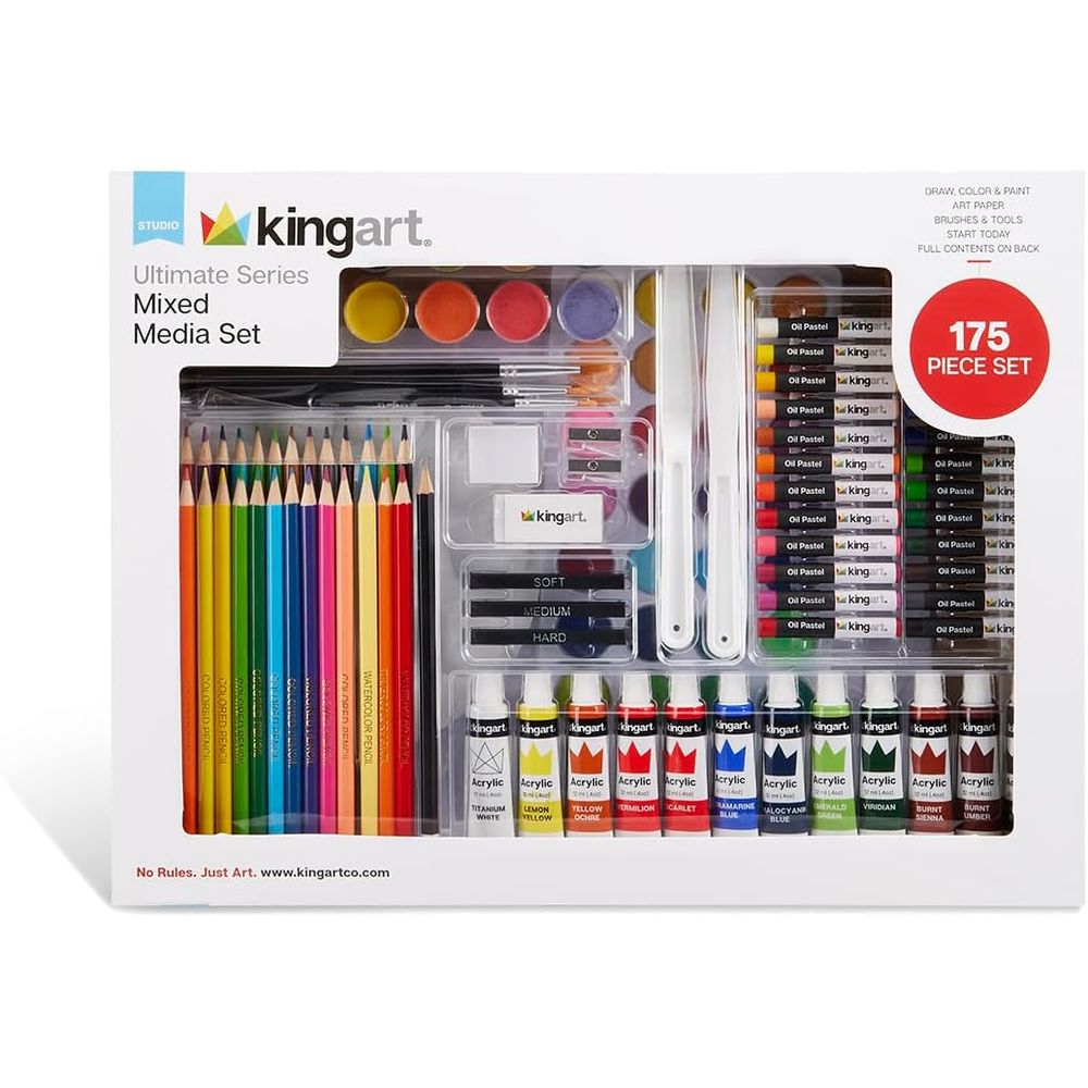 KINGART 153 Ultimate Series 175 Piece Mixed Media Art Set, Colored Pencils, Oil Pastels, Acrylic Paints, Brushes