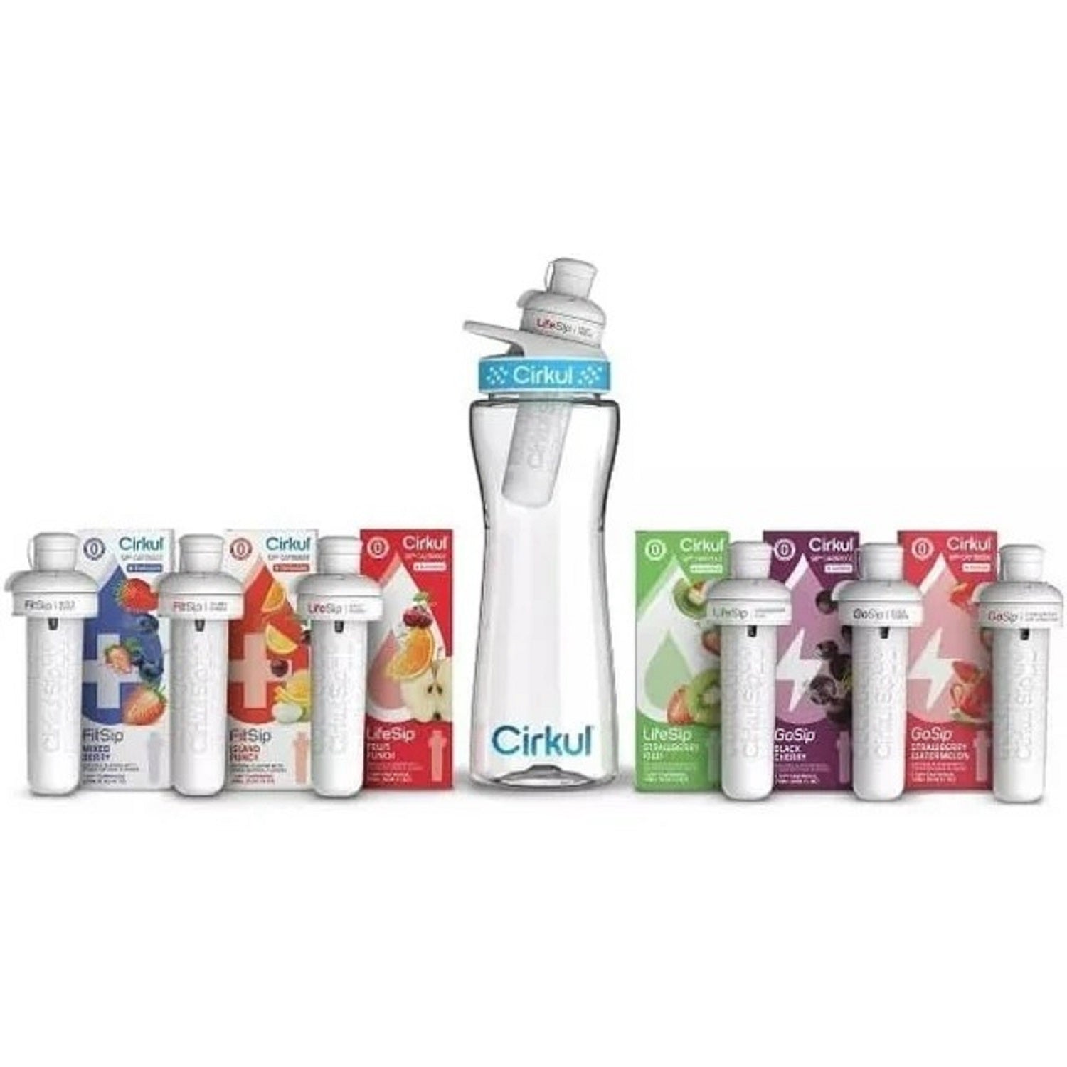 Cirkul 990333710 22oz Plastic Water Bottle Starter Kit With Blue Lid + 6 Flavor Cartridges