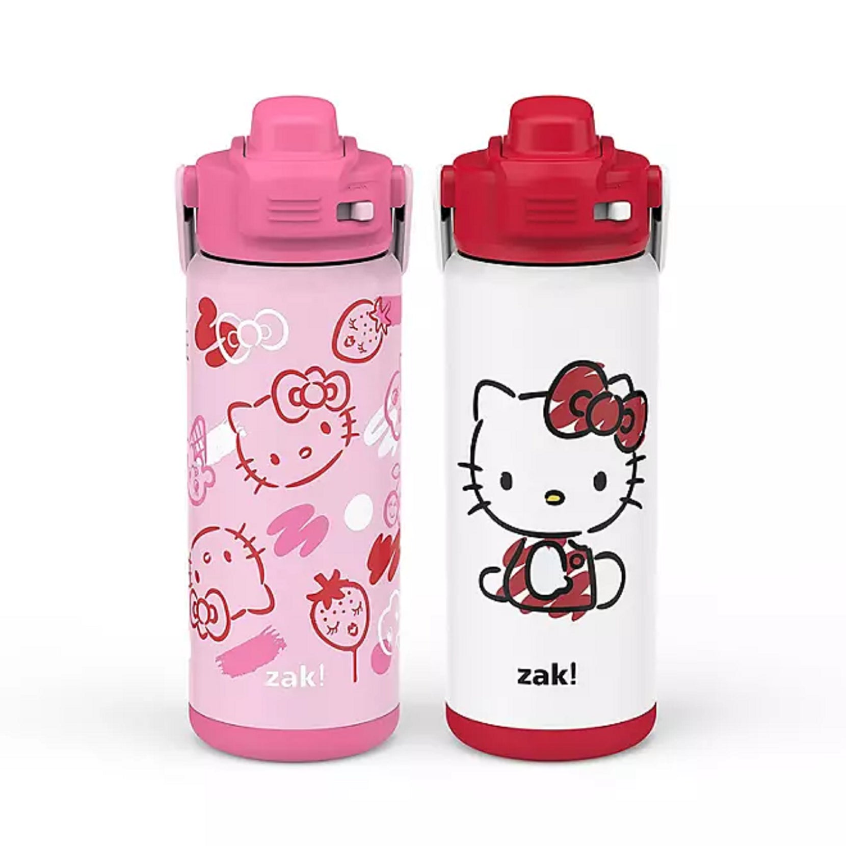 Zak Designs 20-oz. Stainless Steel Double Wall Beacon Straw Bottle for Kids, 2 pack, Hello Kitty