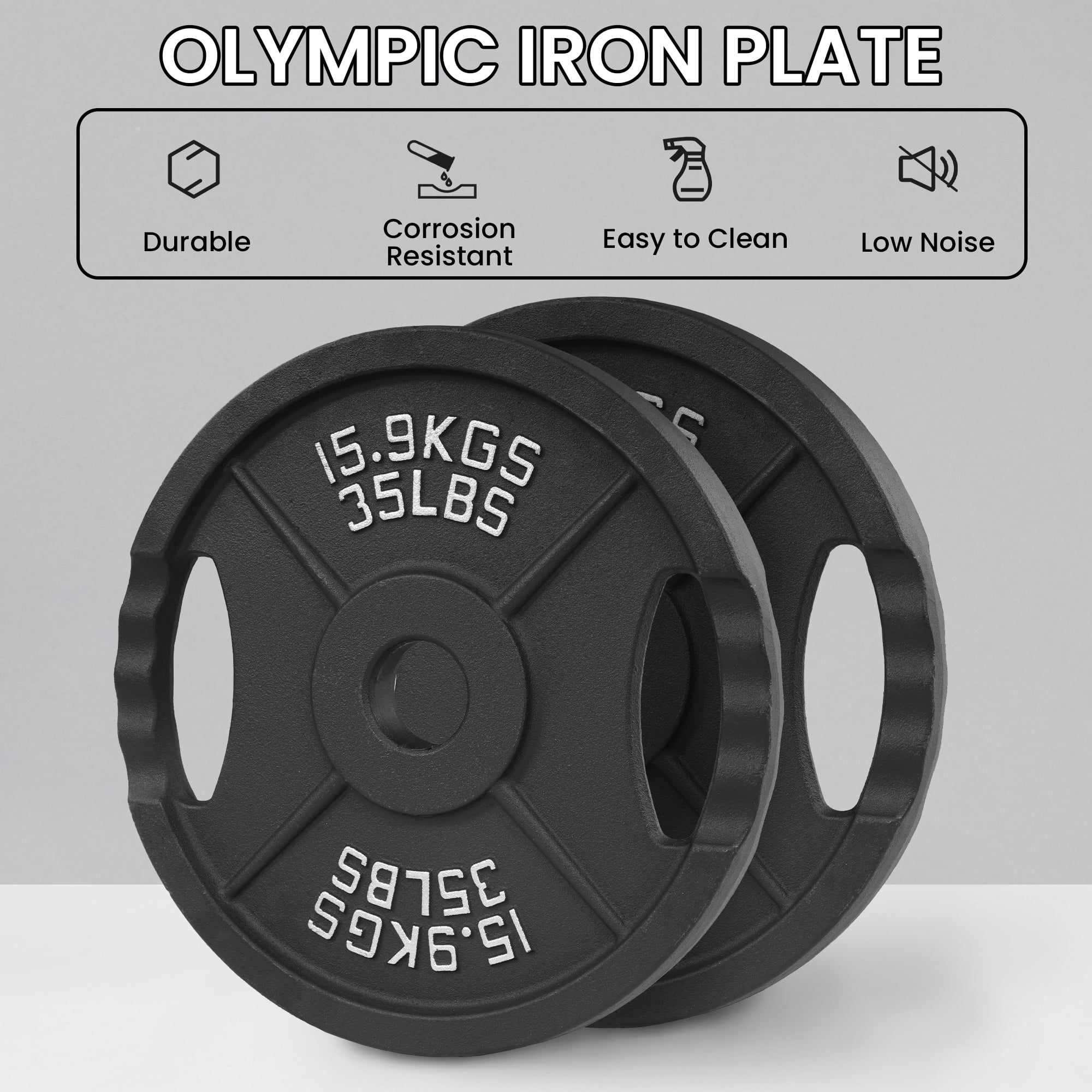 BalanceFrom 2INRC-35P Classic Cast Iron Weight Plates for Strength Training, 2 35-Pound Pair