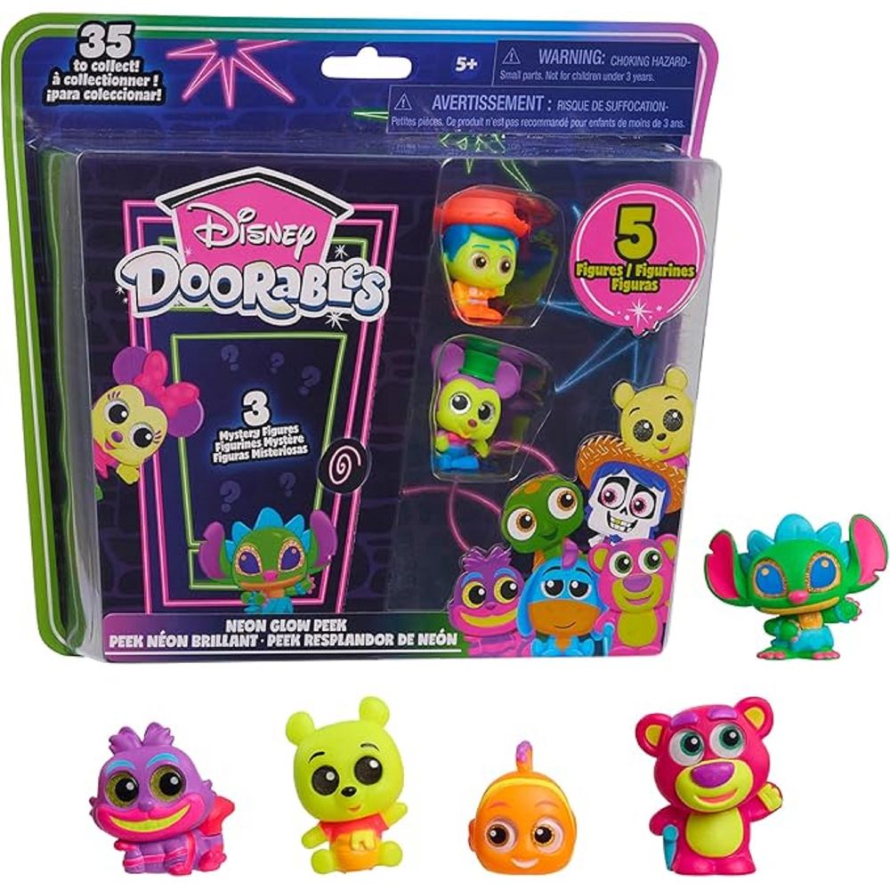 Just Play 44962 Disney Doorables Neon Glow Peek Figures, 5 Special Edition 1.5-inch