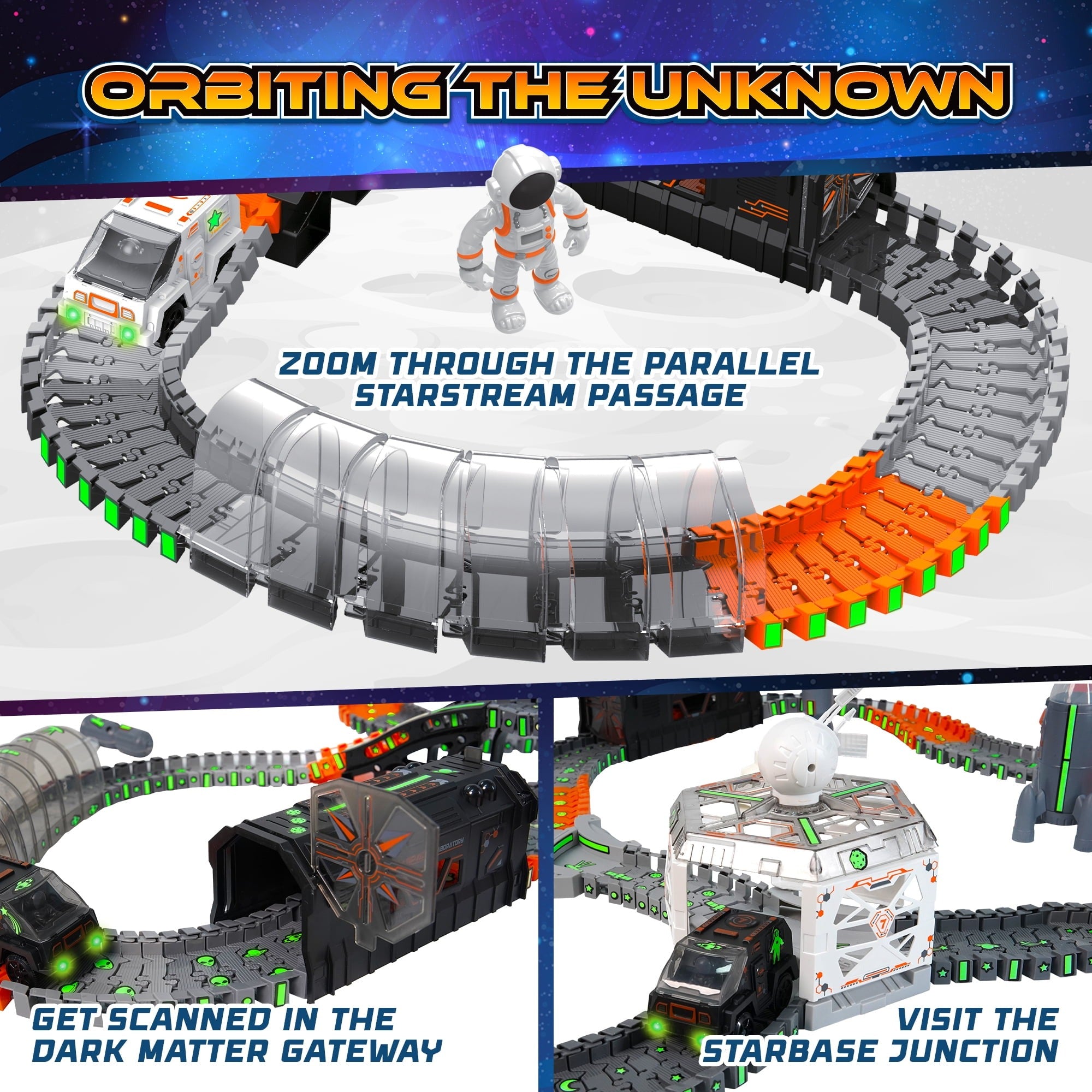 USA Toyz Orbit Odyssey Space Tracks Playset 225 Pieces Interactive STEM Race Track, Space Tracks