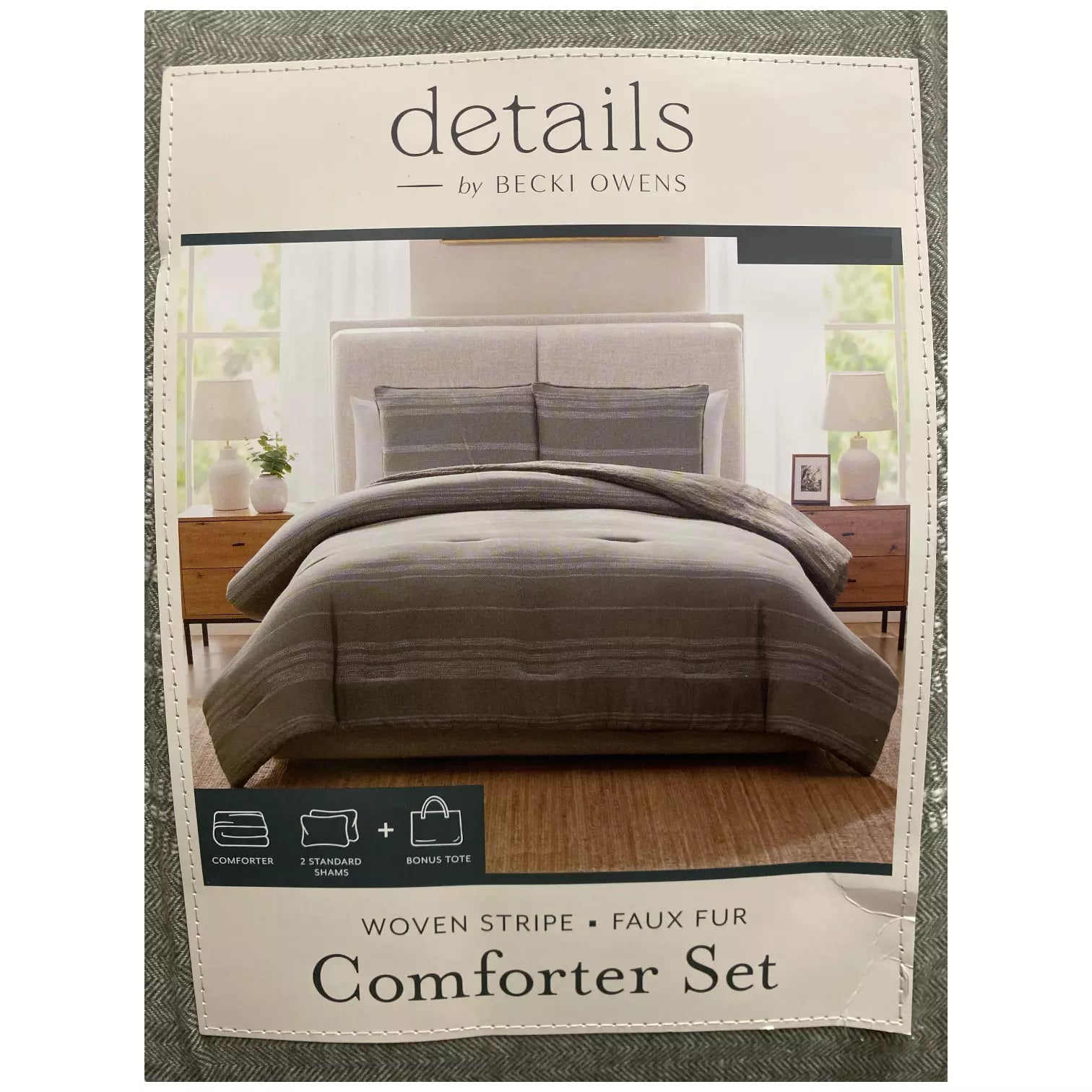 Details by Becki Owens Pick Stitch Stripe 3-Piece Comforter Set, Full/Queen Brown