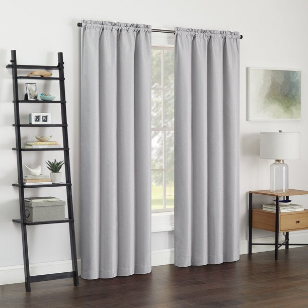 Eclipse 13437042X063LTG Samara Solid Color Blackout Rod Pocket Single Curtain Panel, Light Grey, 42 x 63