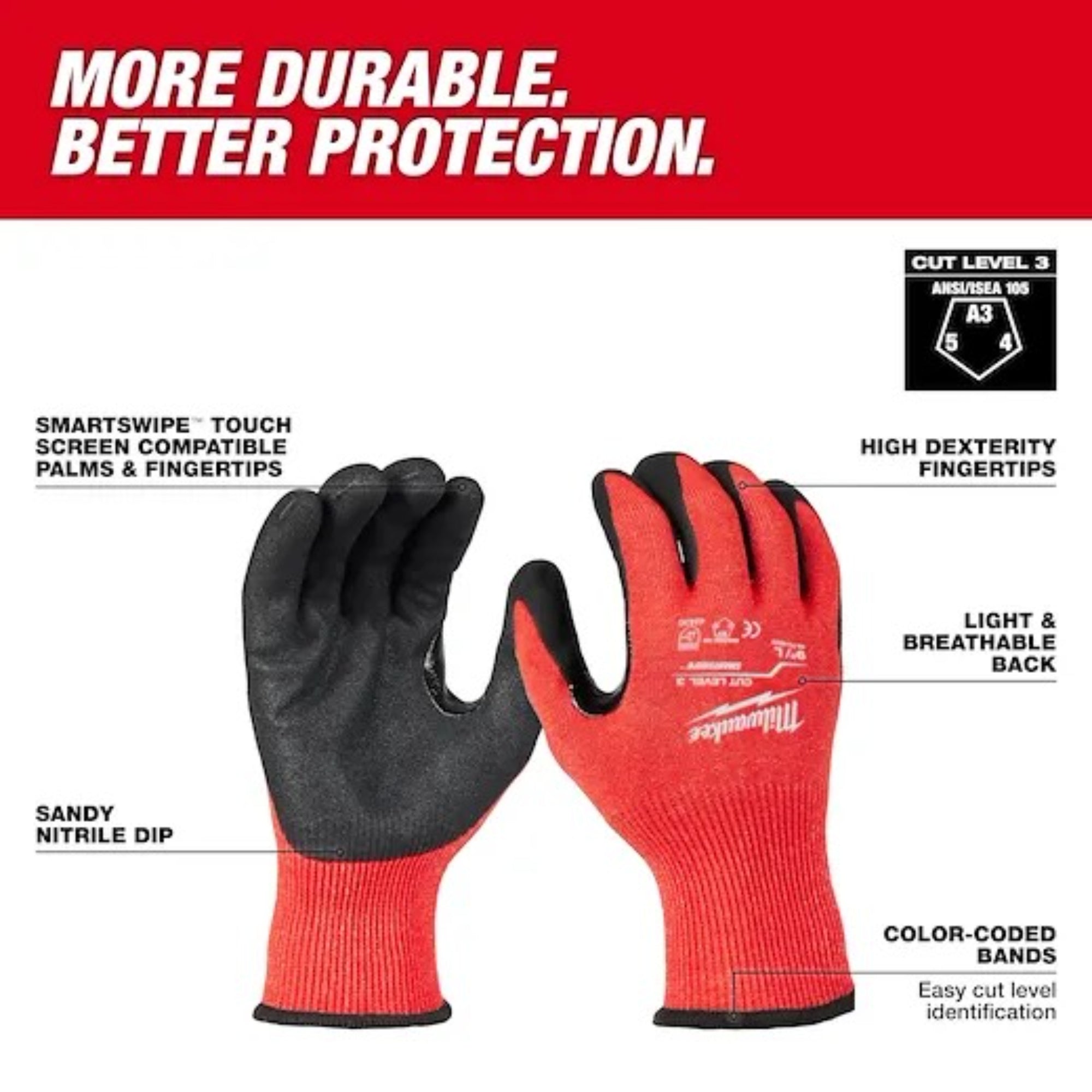 Milwaukee Tool 48-73-8992 Level 3 Nitrile Glove, L, Orange (Pack of 12)