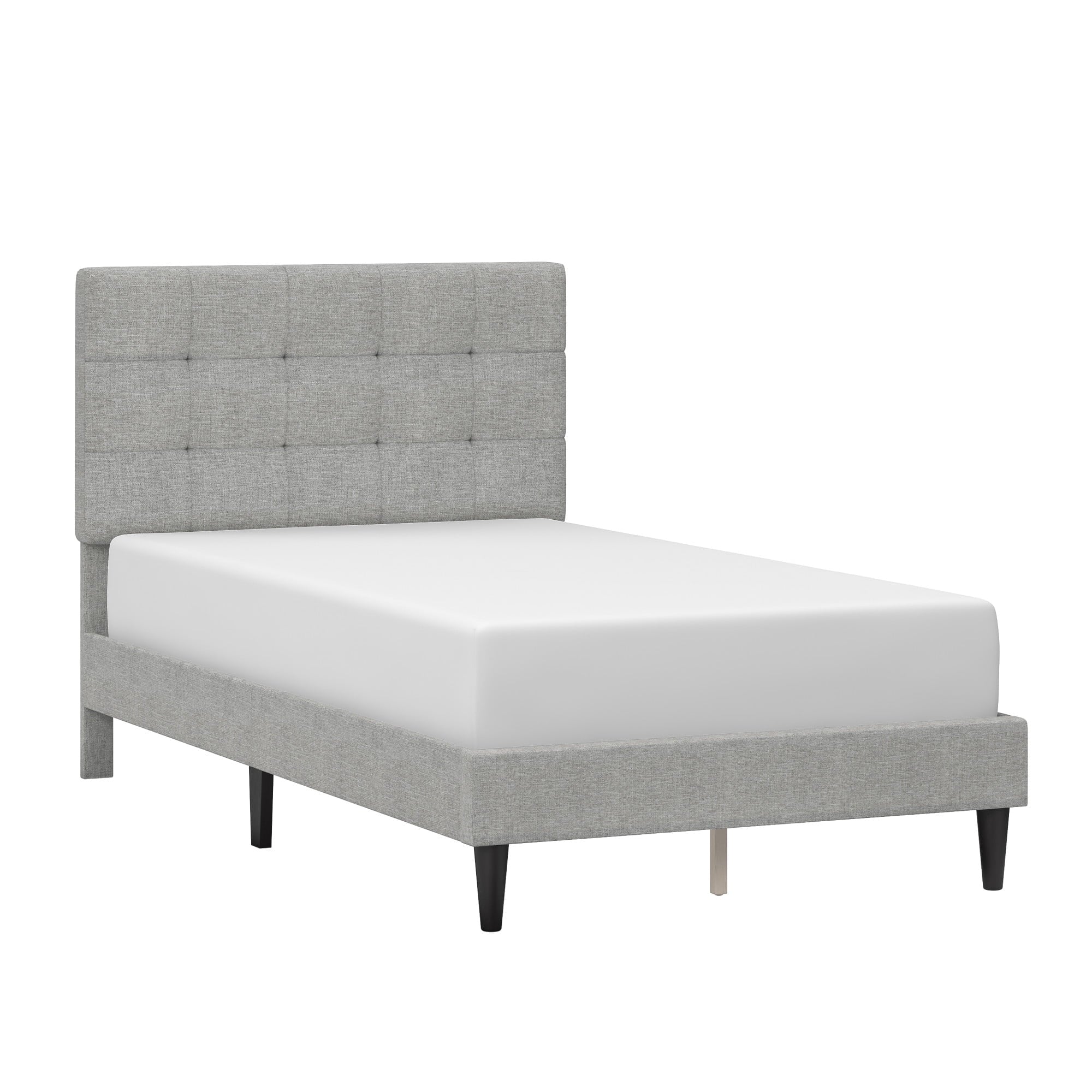 Mainstays 3037-330S Hillside Square Tufted Upholstered Twin Bed, Light Gray Fabric