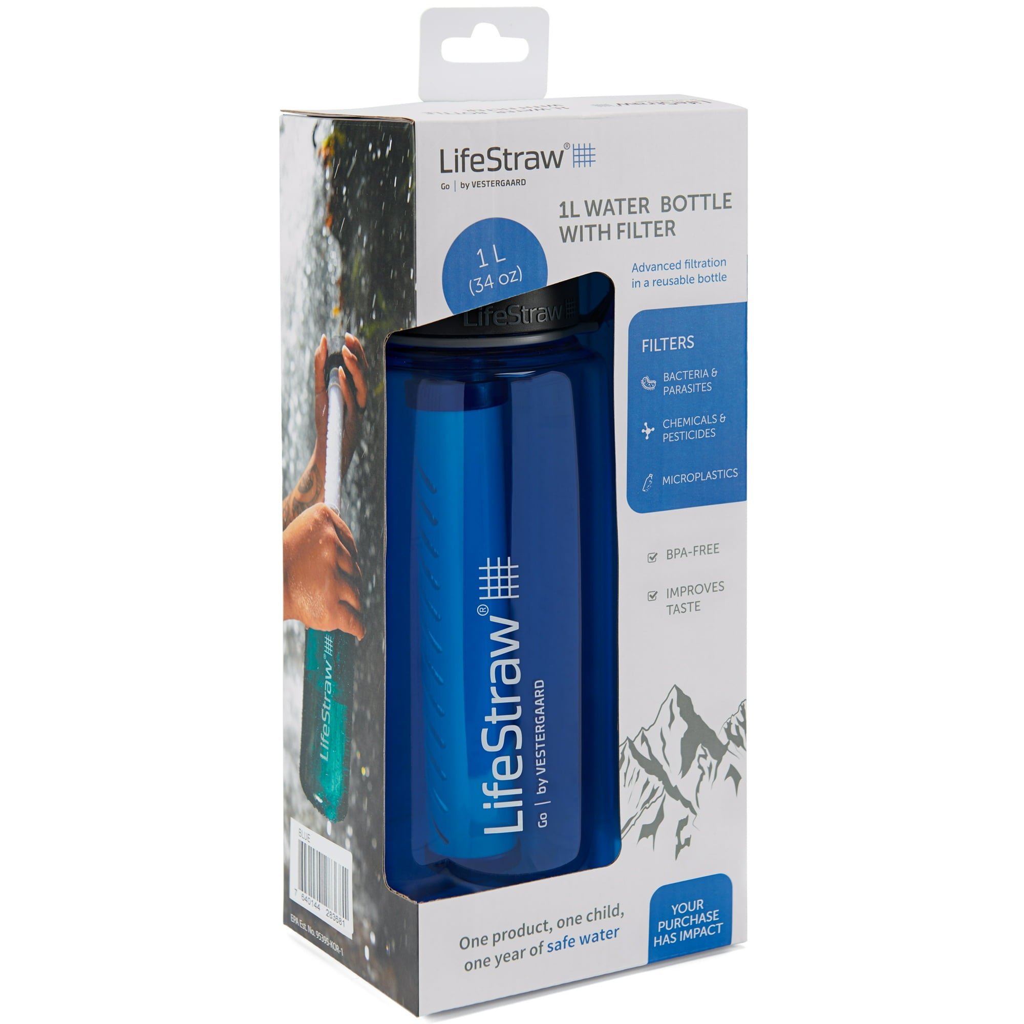 LifeStraw LGOTR1LBL09 Go 1L Water Filter Bottle, Blue