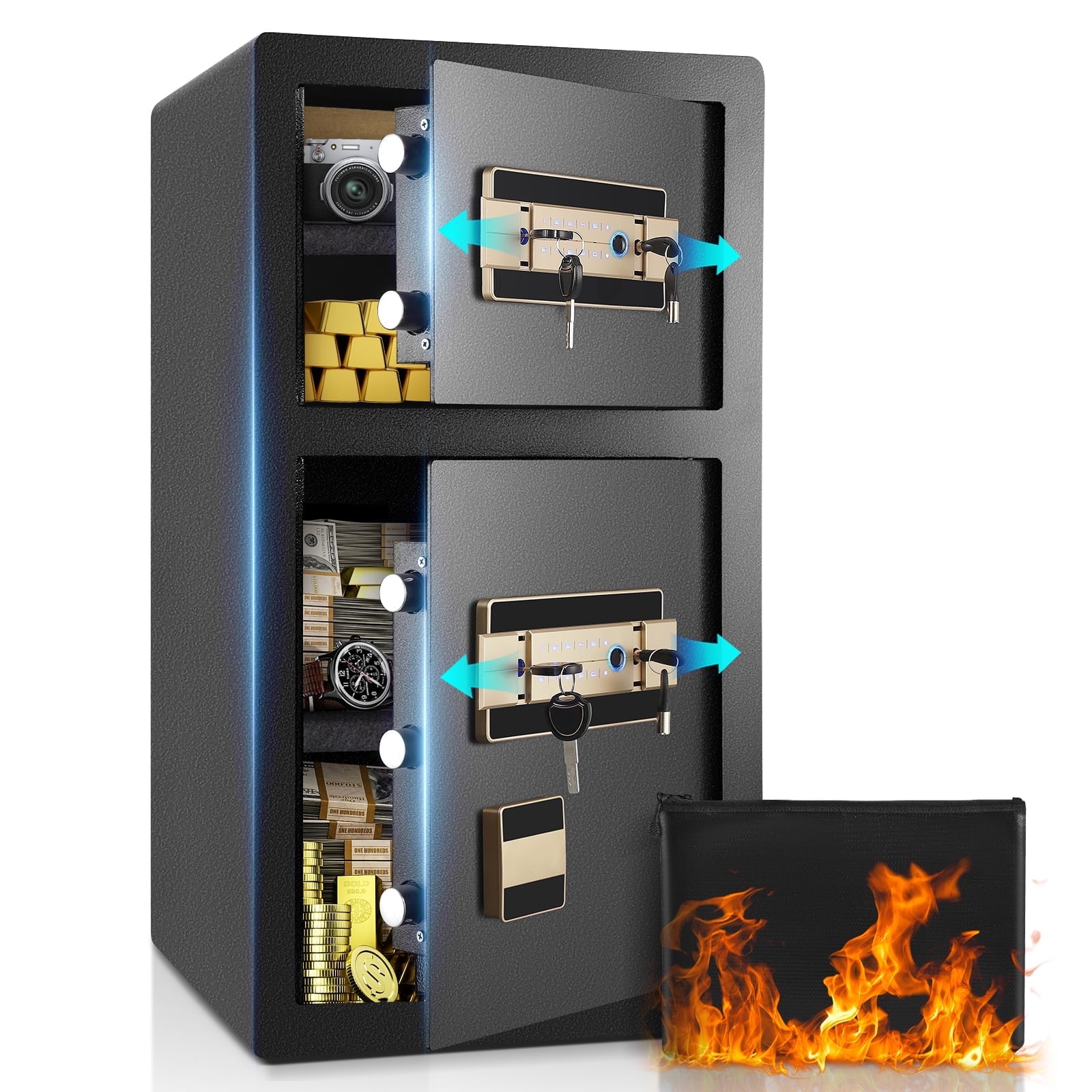 TELAM 7.5 CU. ft Fingerprint Safe Box, Double Safety Key Lock with Dual Door Design, Biometric Lock