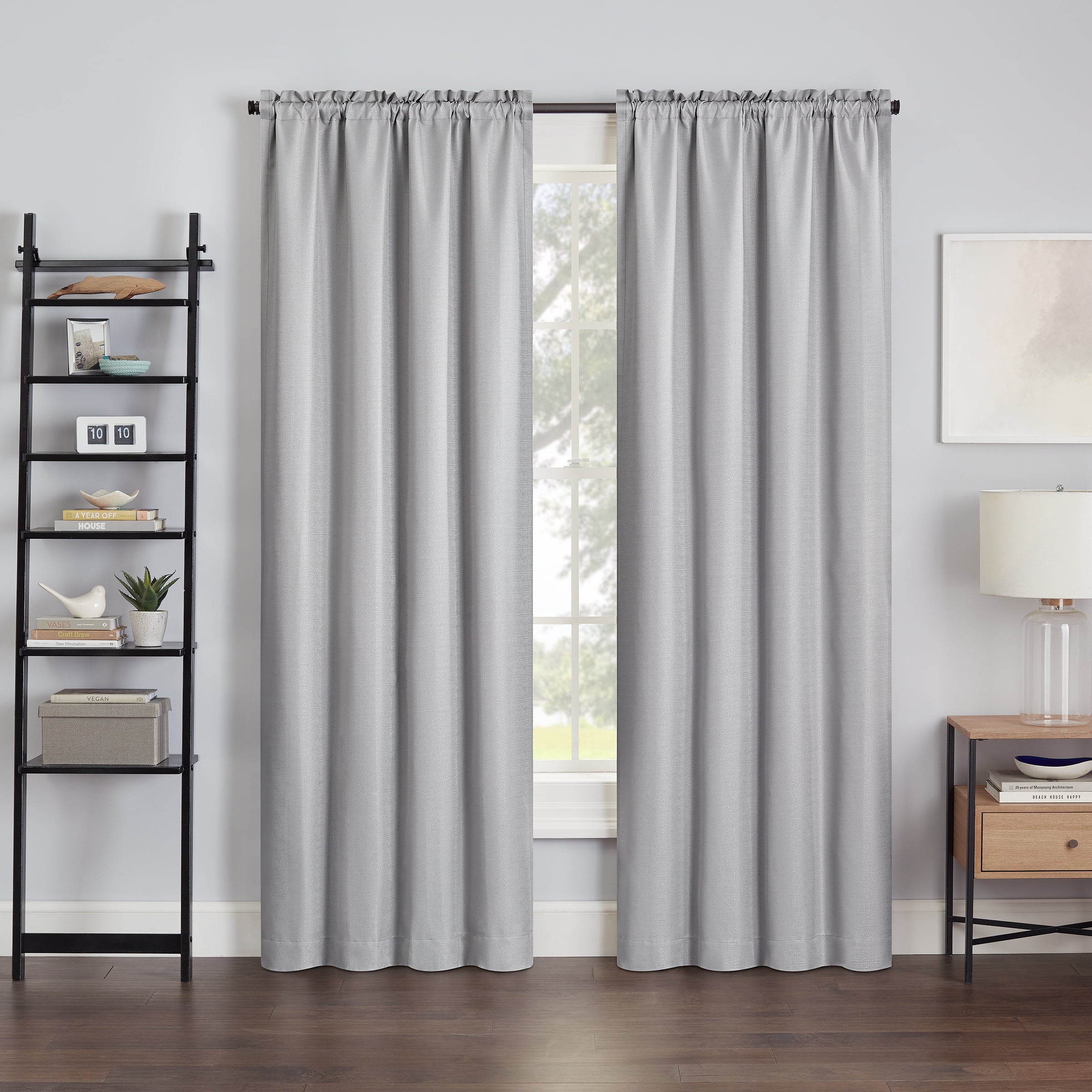 Eclipse 13437042X063LTG Samara Solid Color Blackout Rod Pocket Single Curtain Panel, Light Grey, 42 x 63