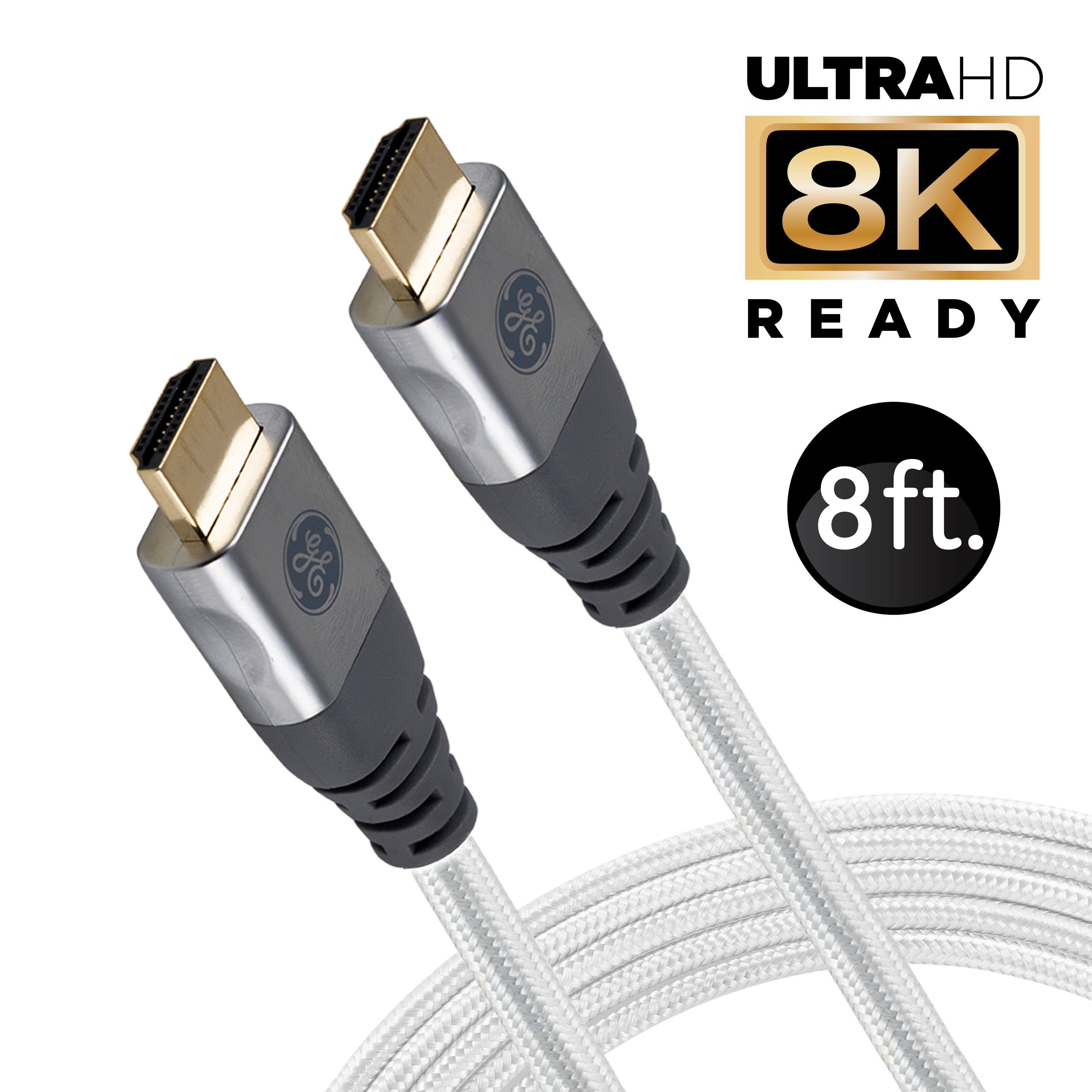 GE 50426 HDMI 8ft Ultra pro Premium High-Speed 8K UHDR 48GBPS Dynamic Cable - Gray