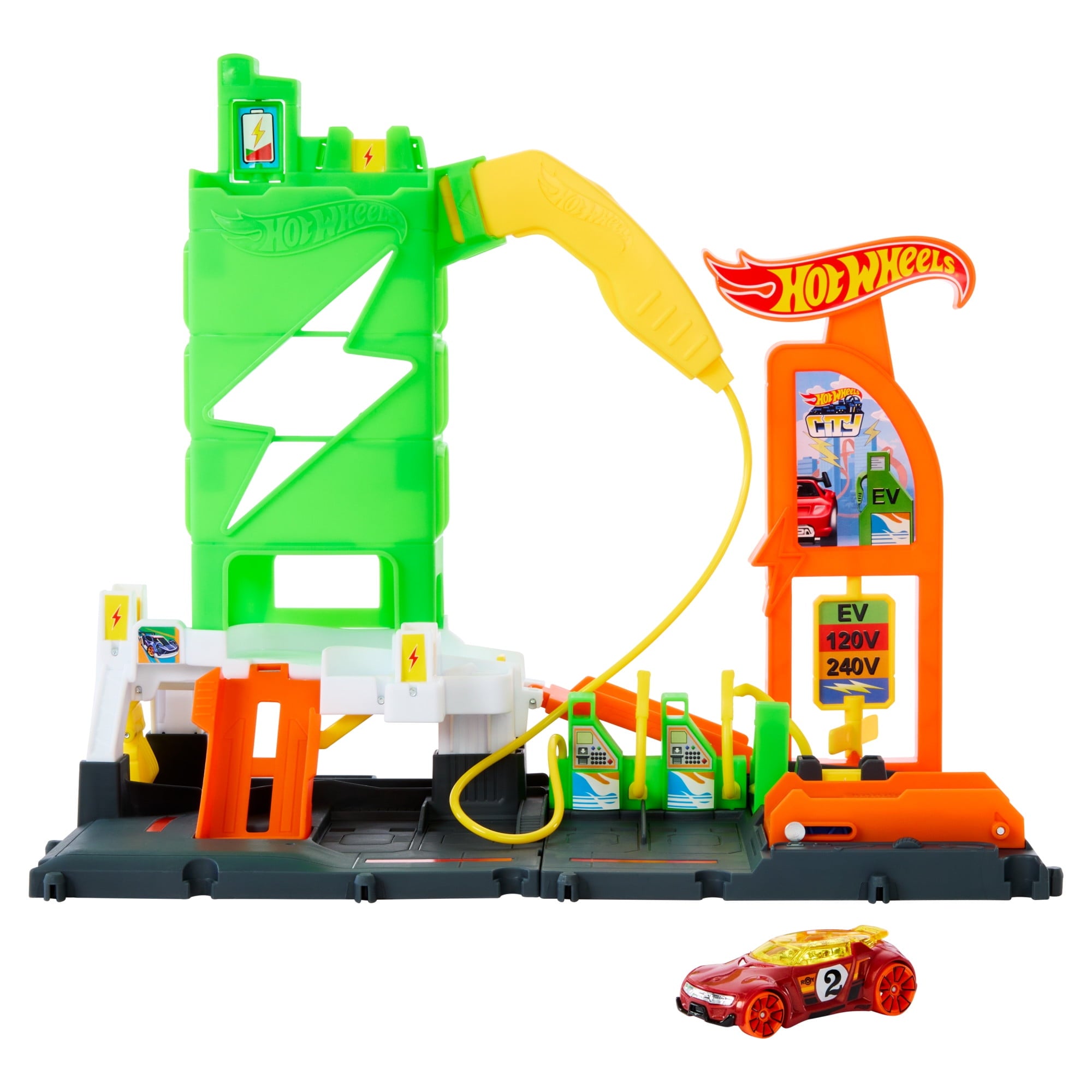 Hot Wheels HTN79 City Super Recharge Fuel Station Vehicle Playsets with 1:64 Scale Toy Car