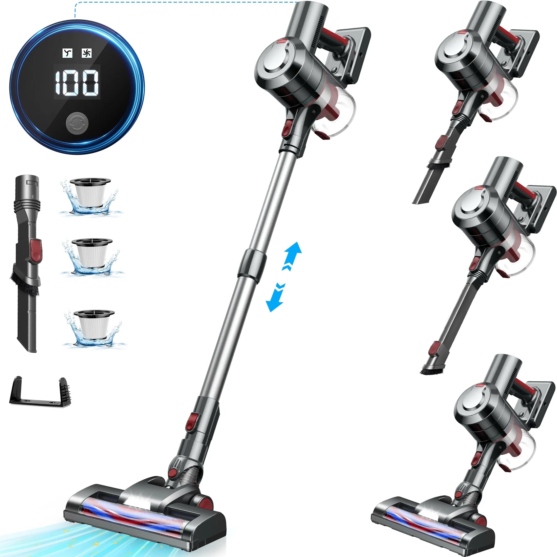 KUOSE A19-150R Cordless Vacuum Cleaner, 38000PA/450W 50min 2500mah for Home Pet Hair Carpet Wood Floor, Black