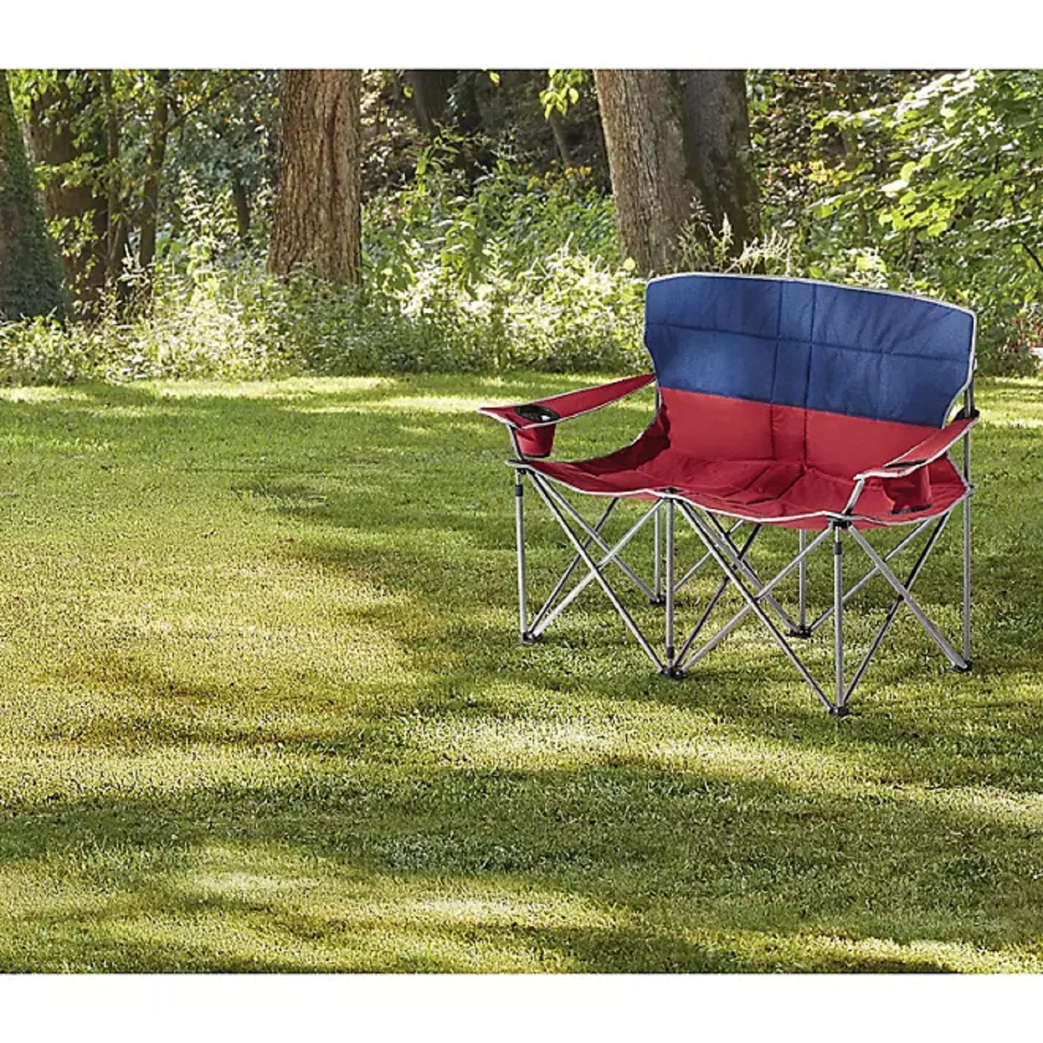 Camping Love Seat Chair, 600 lb. Capacity, Blue/Red