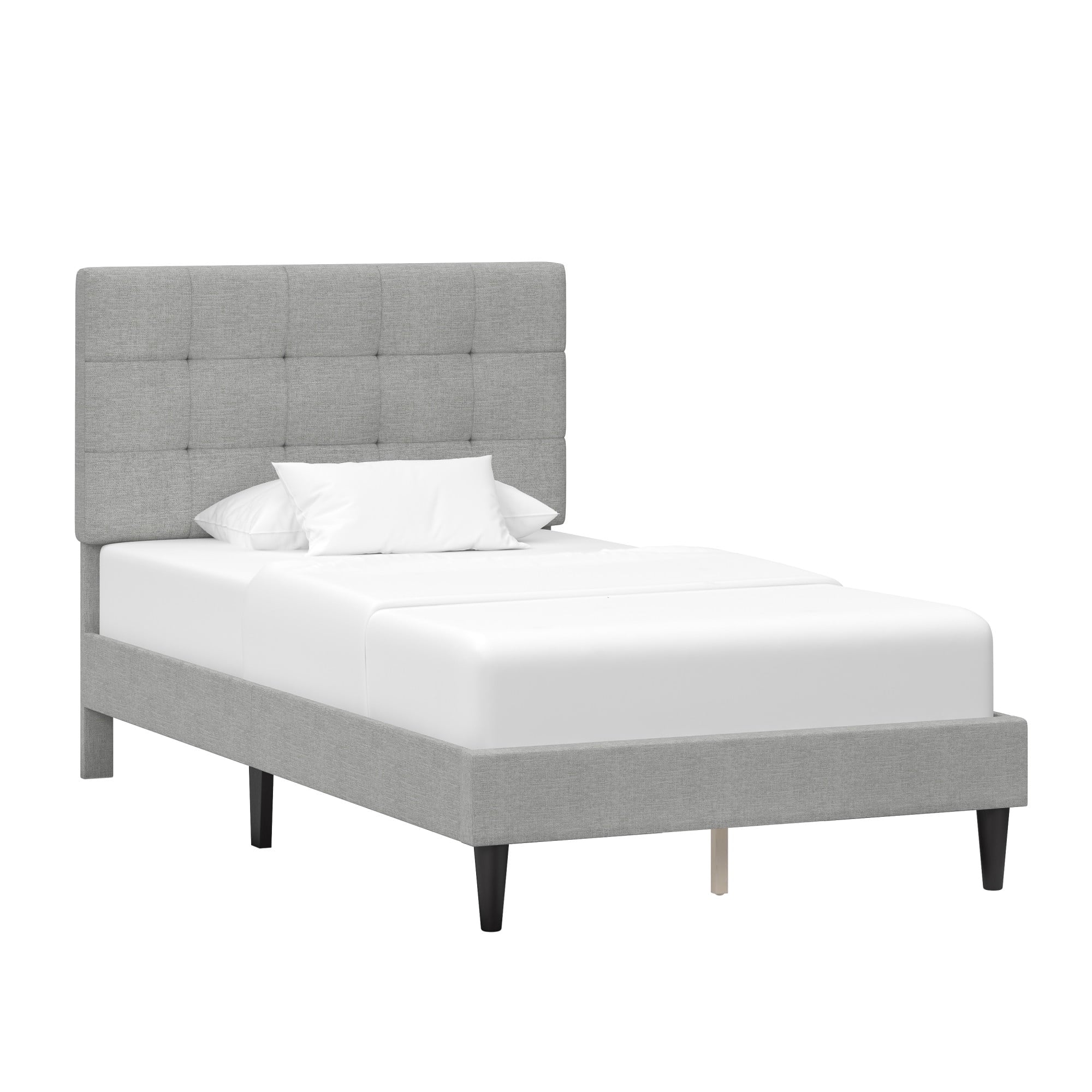 Mainstays 3037-330S Hillside Square Tufted Upholstered Twin Bed, Light Gray Fabric