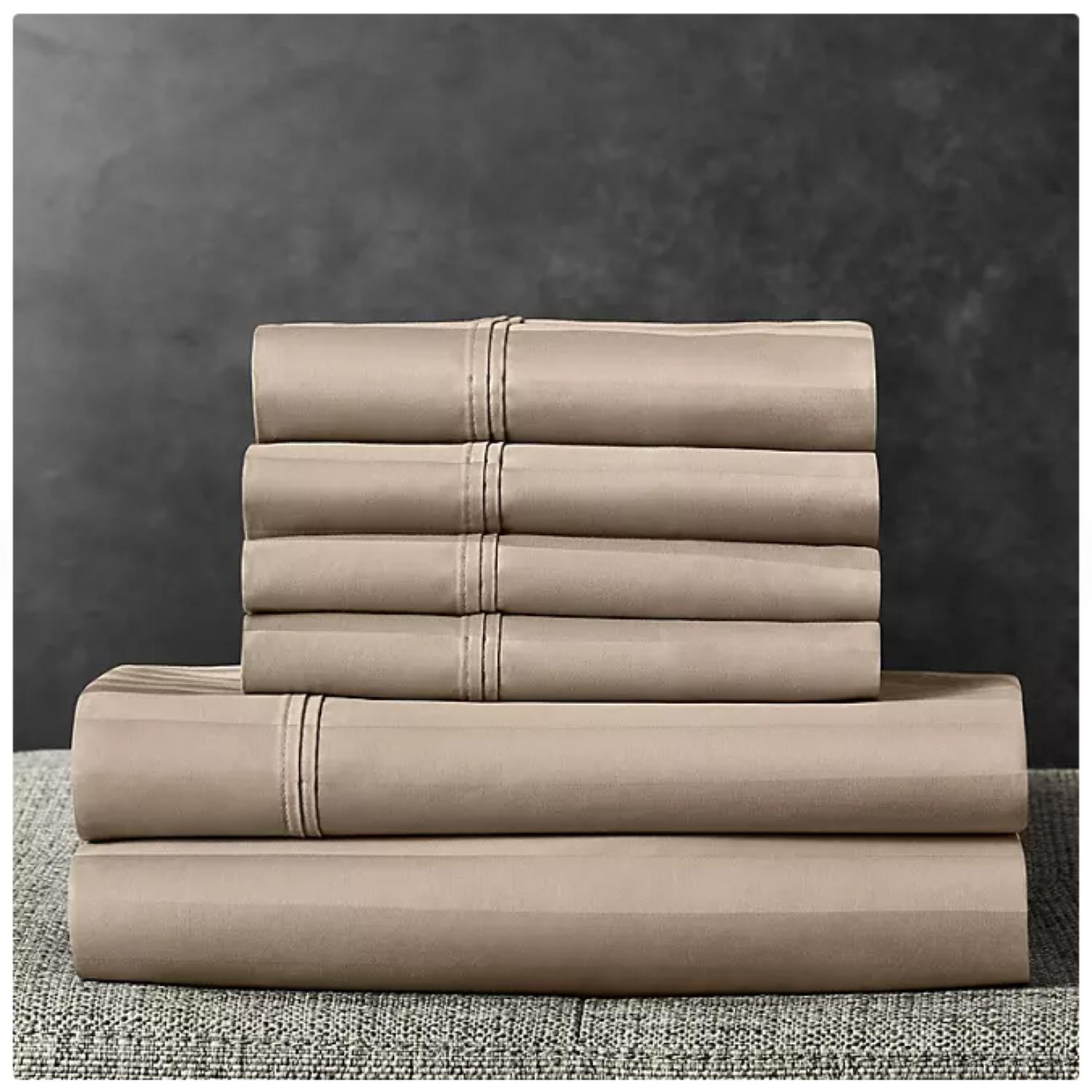 Mm IC700TWSPBS 700-Thread-Count Striped Egyptian Cotton Sheet Queen Brown Stone