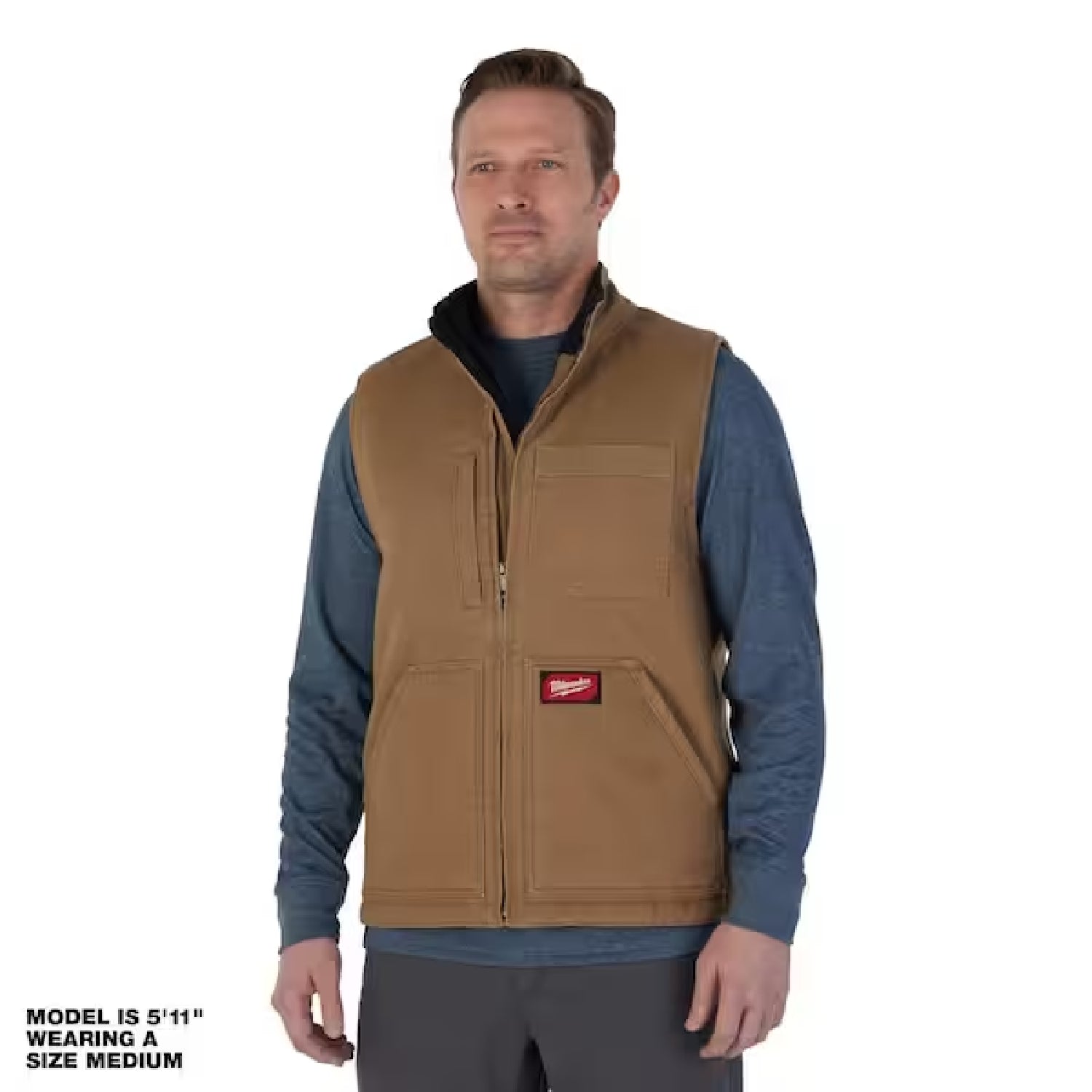 Milwaukee 801BR-L Mens Large Heavy-Duty Brown Sherpa-Lined Vest with 5-Pockets, L