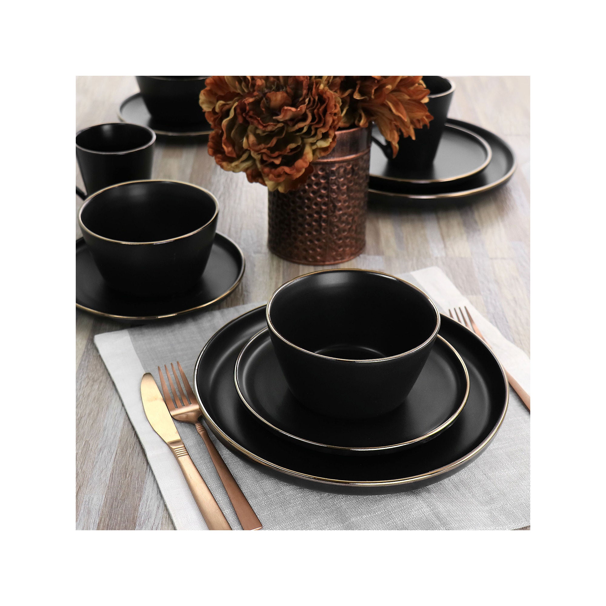 Elama Paul 16-Pc. Stoneware Dinnerware Set - BLACK ONE SIZE