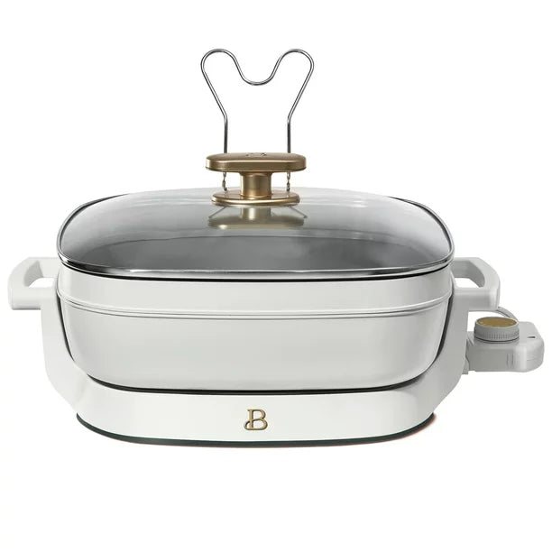 Beautiful 19167 Stainless Steel 5 in 1 Expandable Skillet White Icing by Drew Barrymore Up to 7 QT