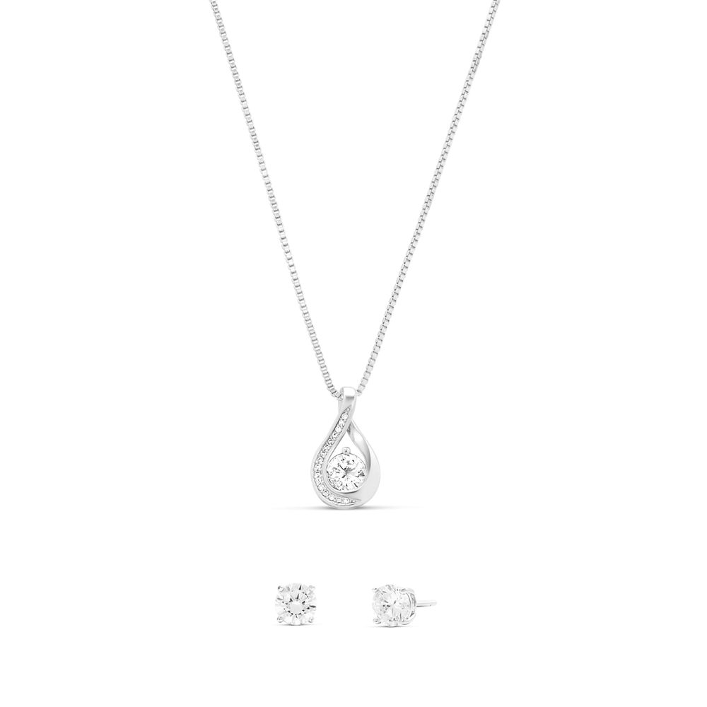 Believe by Brilliance 8675309 Women's Fine Silver Plated CZ Infinity Pendant and Earring Set, Silver