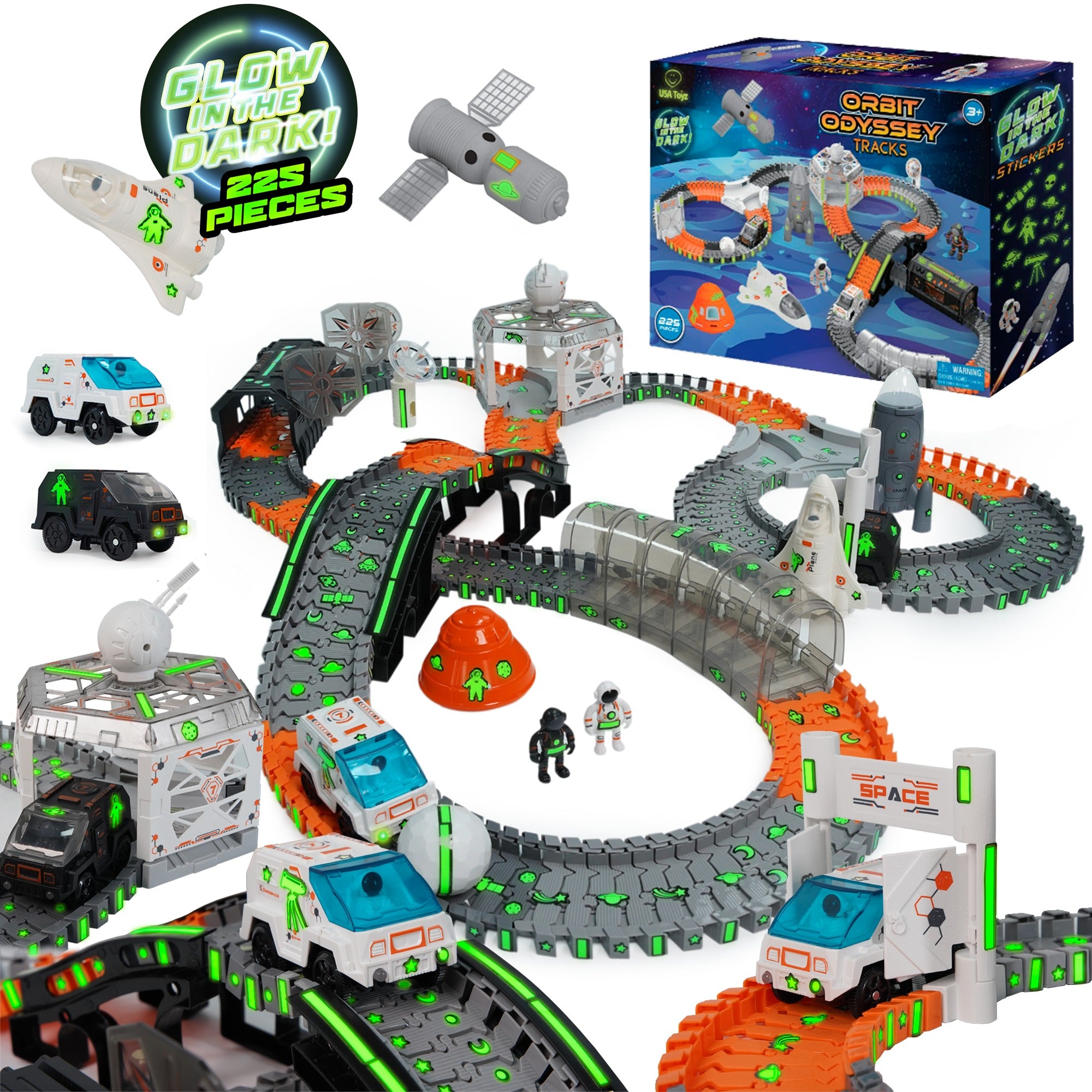 USA Toyz Orbit Odyssey Space Tracks Playset 225 Pieces Interactive STEM Race Track, Space Tracks