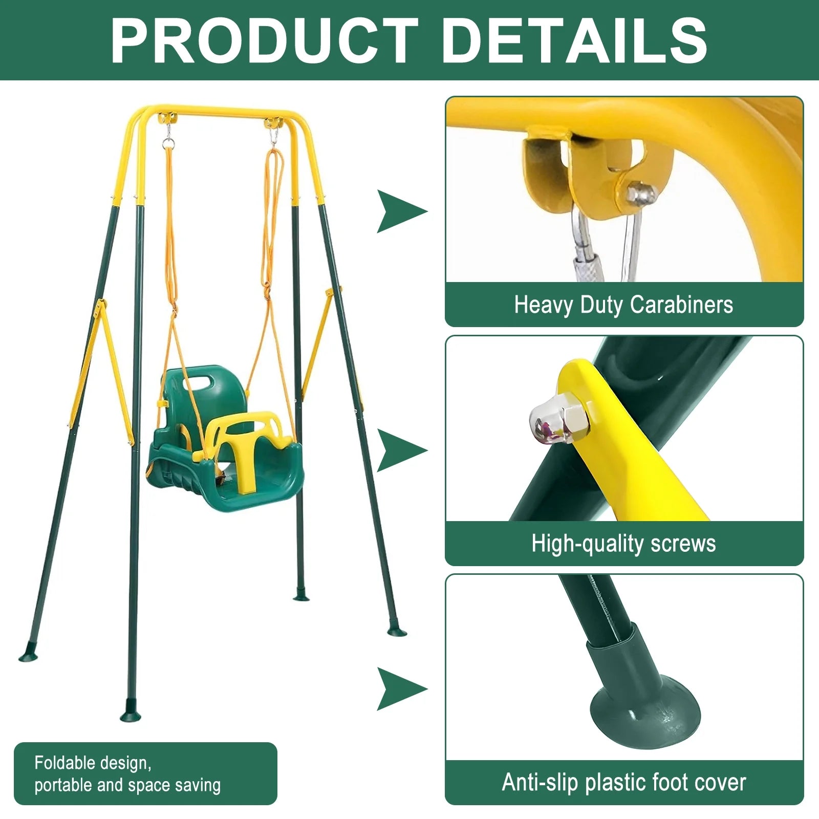 G TALECO GEAR GTGG-1 3-in-1 Toddler Swing Sets For Backyard W/Metal Stand, Green