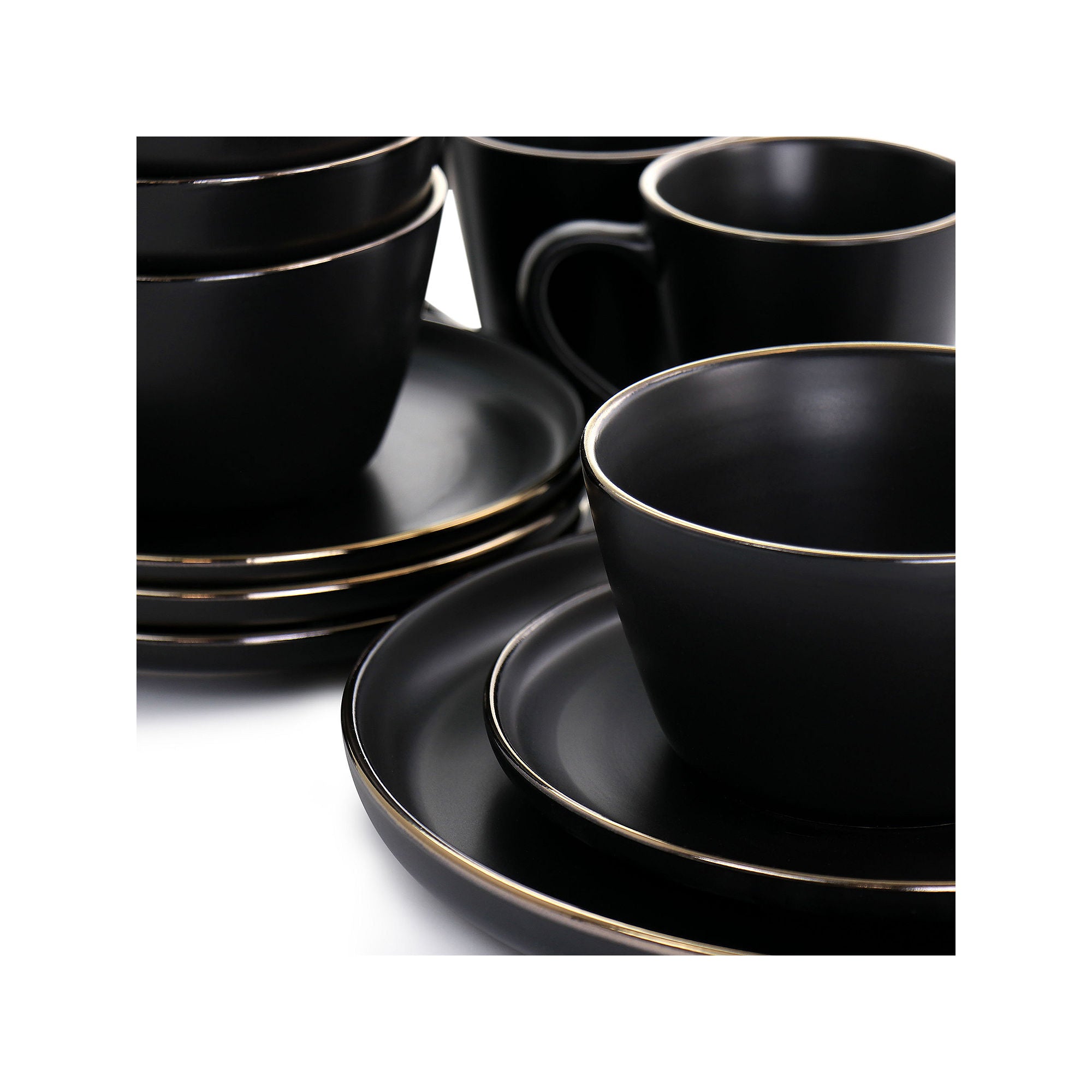 Elama Paul 16-Pc. Stoneware Dinnerware Set - BLACK ONE SIZE