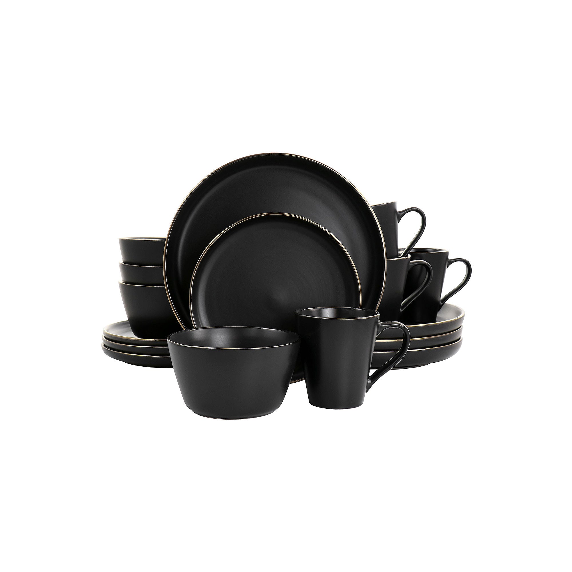 Elama Paul 16-Pc. Stoneware Dinnerware Set - BLACK ONE SIZE