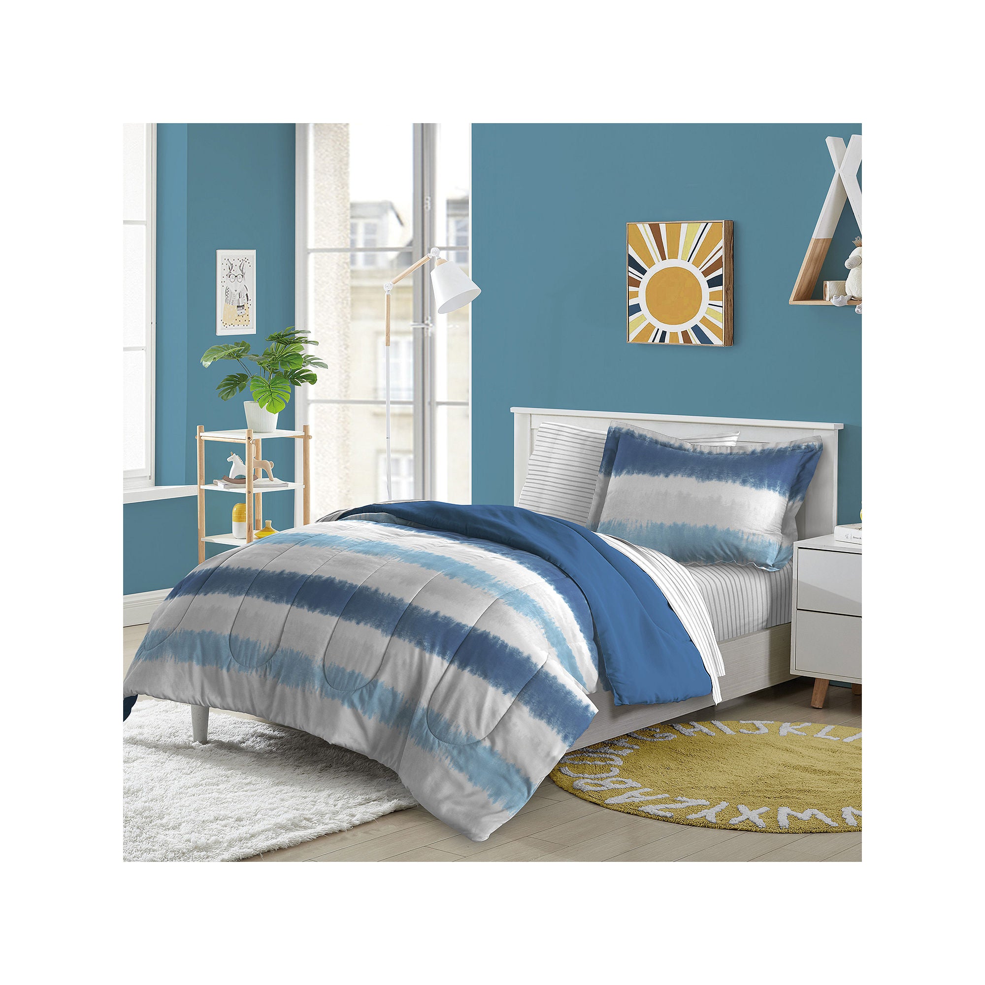 Dream Factory Tie Dye Stripe 5-Pc. Complete Bedding Set With Sheets - Blue