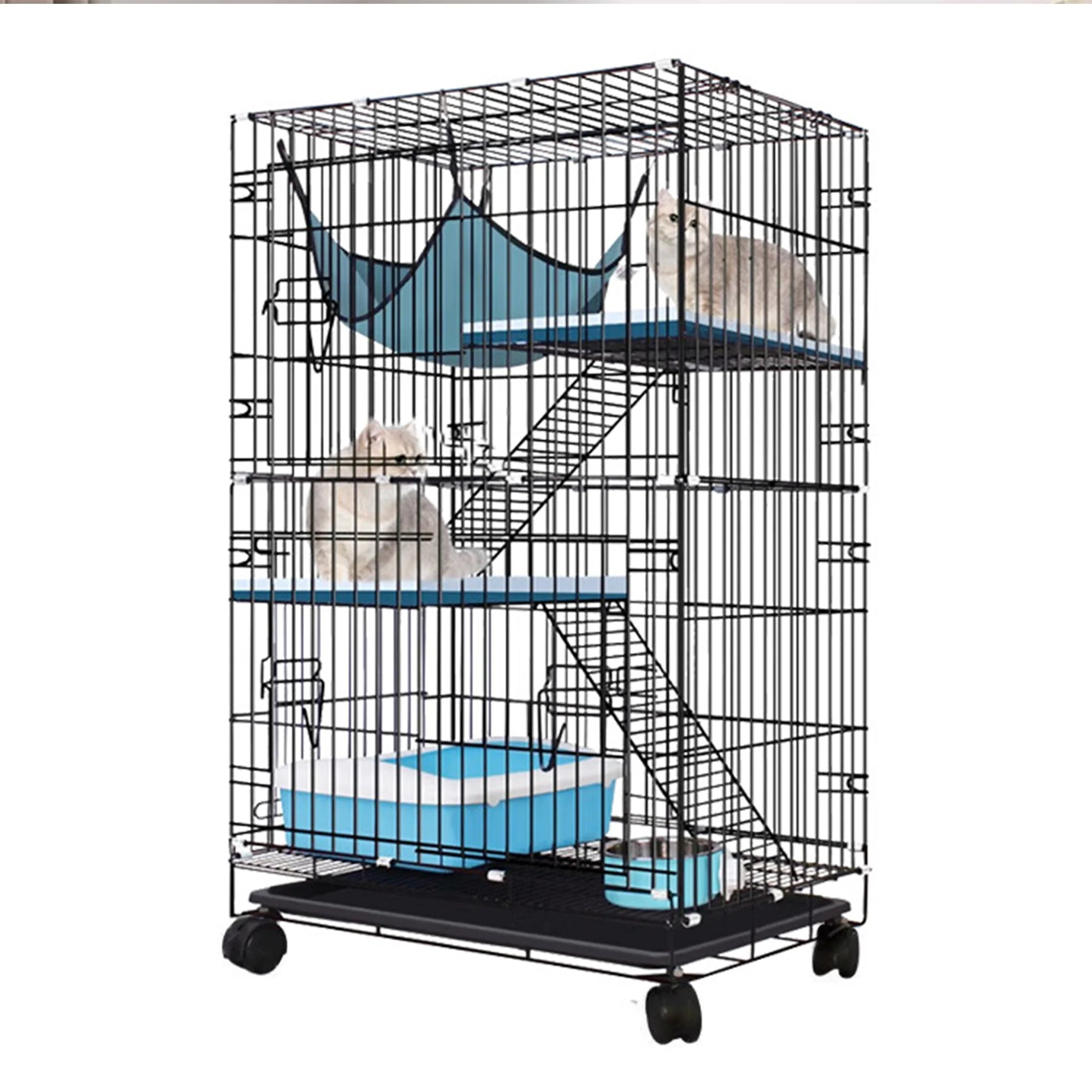 Bouncats 3-Tier Large Cat Cage, with Extra Large Hammock, 3 Doors, for 1-2 Cats, Ferret