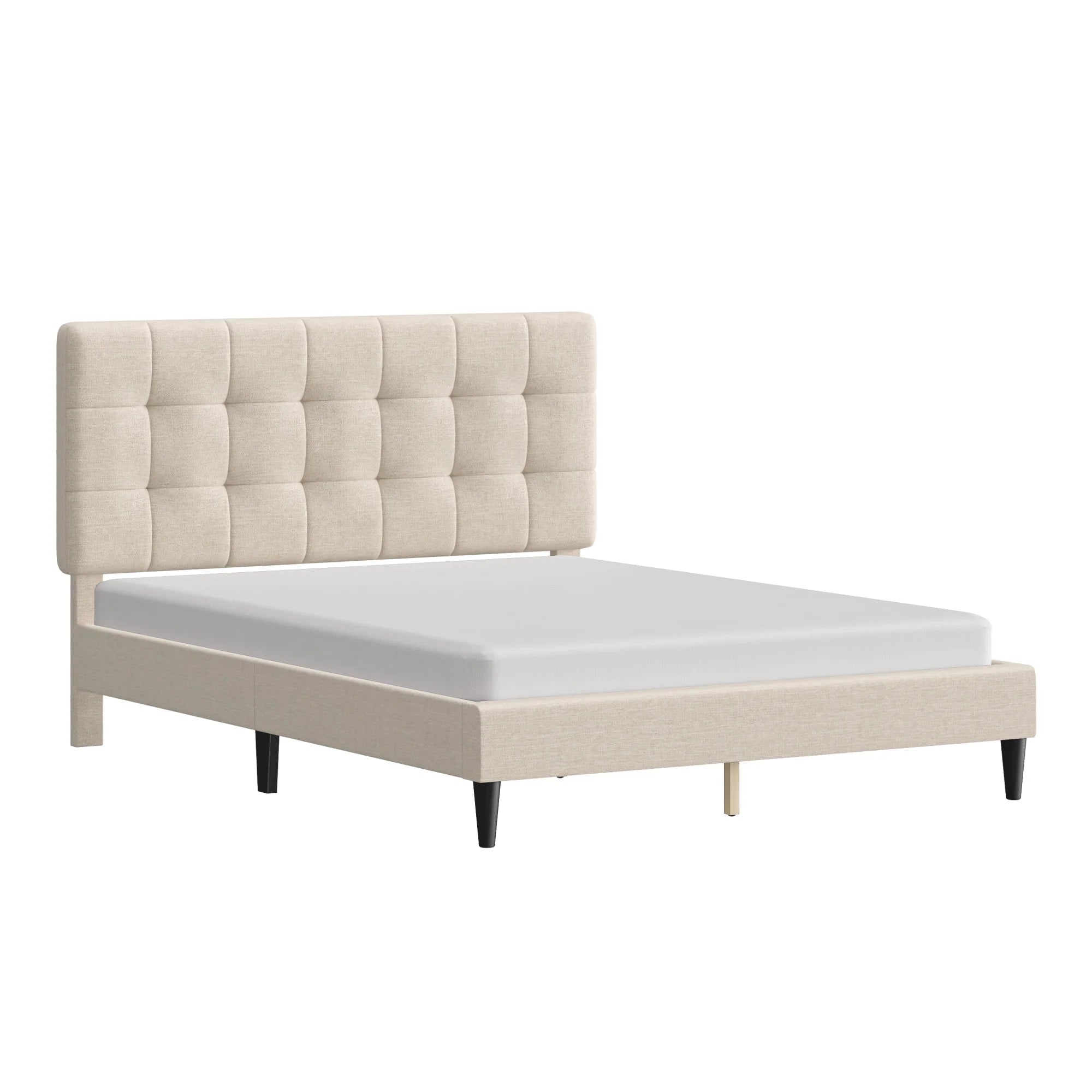 Mainstays 3038-460 Hillside Square Tufted Upholstered Full Bed, Ivory Fabric