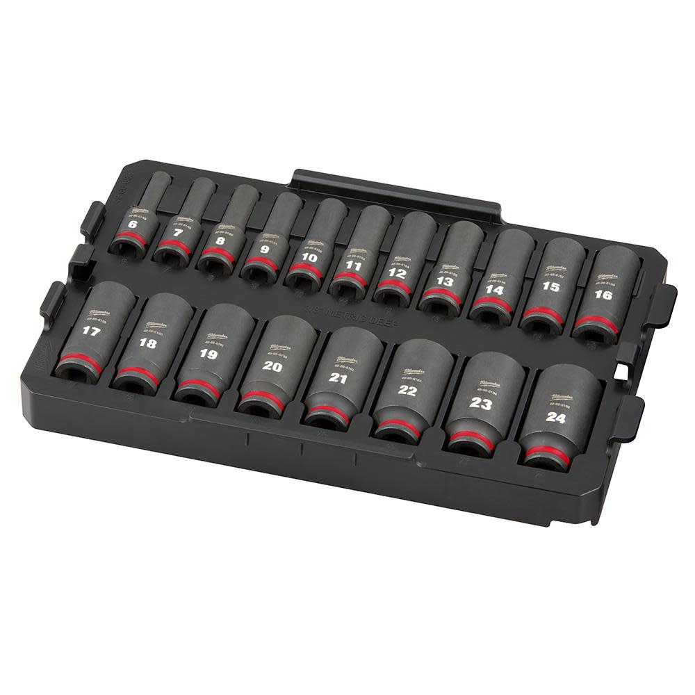 Milwaukee 49-66-6816 Shockwave Impact-Duty 3/8 Drive Metric Deep Well Impact Socket Set, 19 Piece