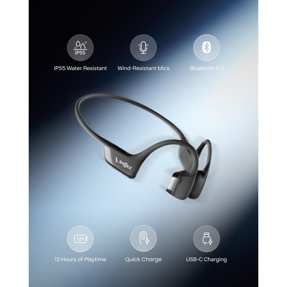 Shokz S820 OpenRun Pro 2 - Open-Ear, Bone Conduction Sport Headphones with 30ft Bluetooth, Black