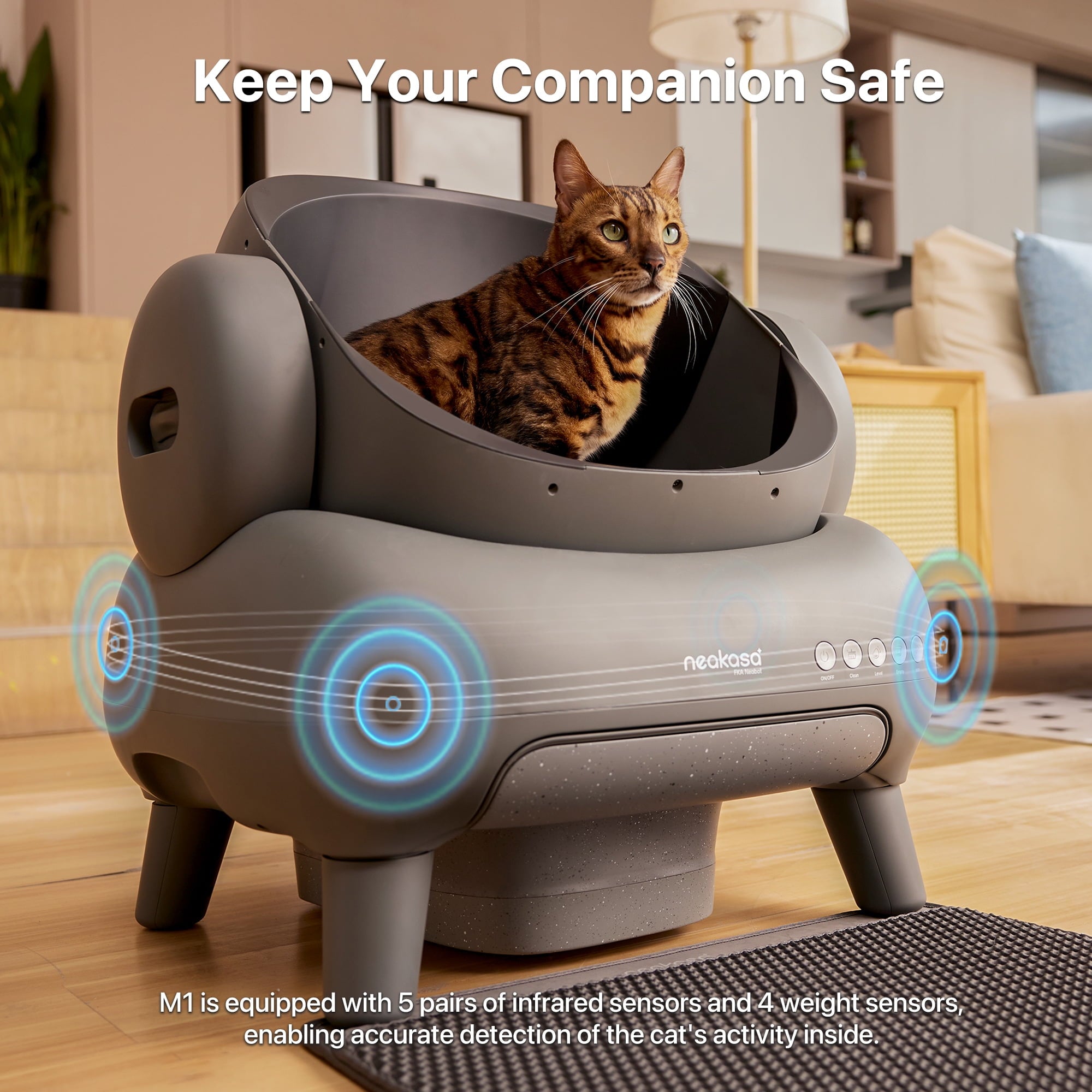 Neakasa M1 Open-Top Self-Cleaning Cat Litter Boxes, Automatic 7.17L Cat Litter Box with APP Control, Gray