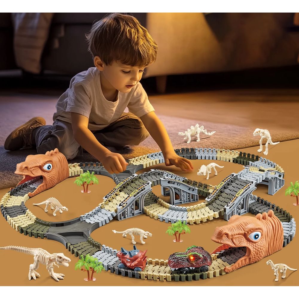 Crtynell Dinosaur Toys Race Car Track Set For Kids