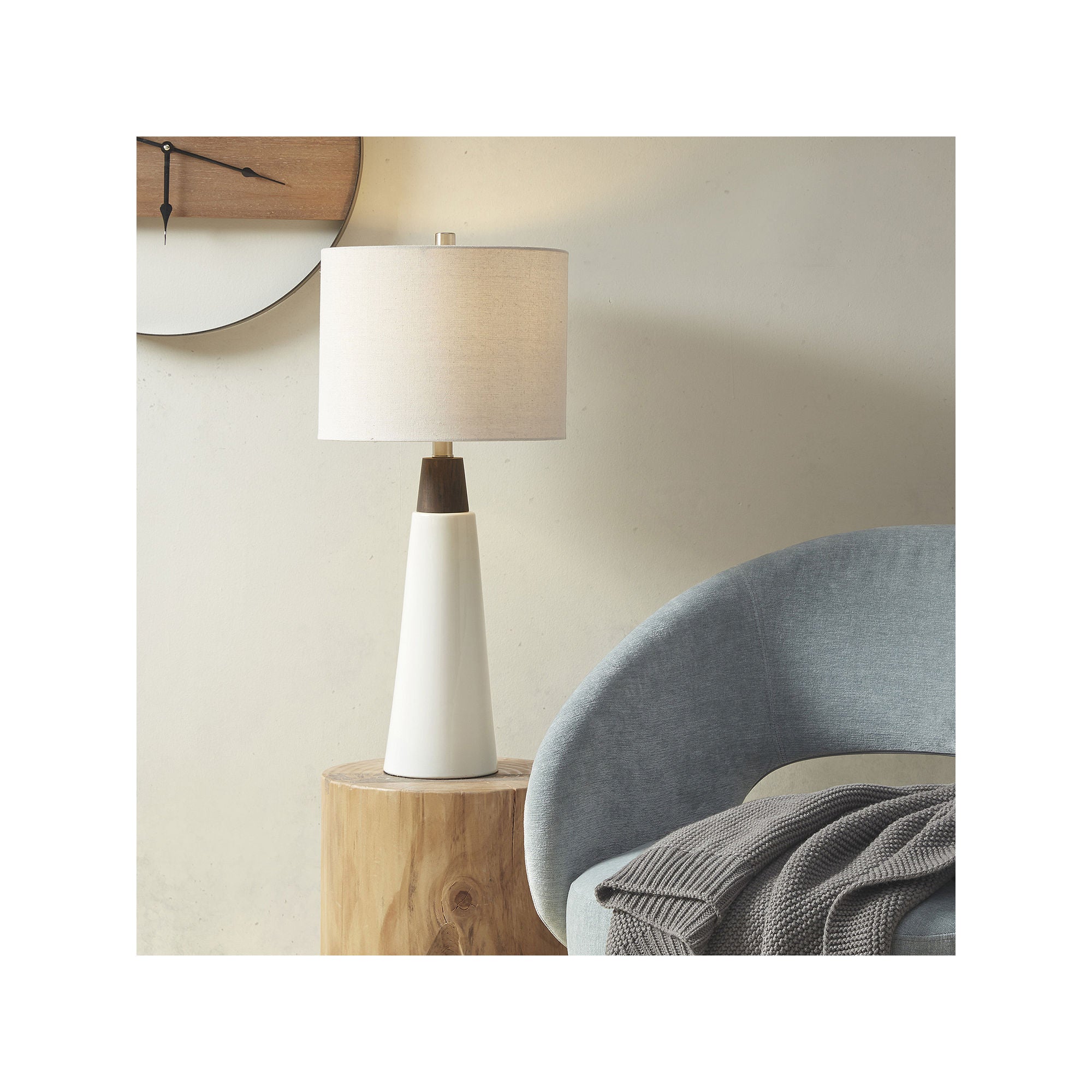 Ink + Ivy Ink+Ivy Tristan Triangular Ceramic And Wood Table Lamp - WHITE CREAM ONE SIZE