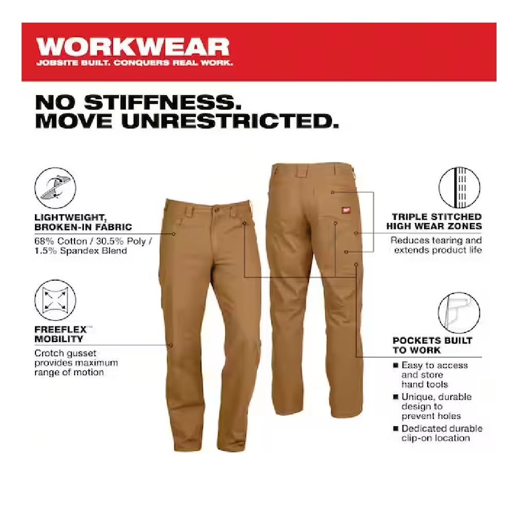 Milwaukee 701K-3034 Men's 30 in. x 34 in. Khaki Cotton/Polyester/Spandex Flex Work Pants with 6 Pockets