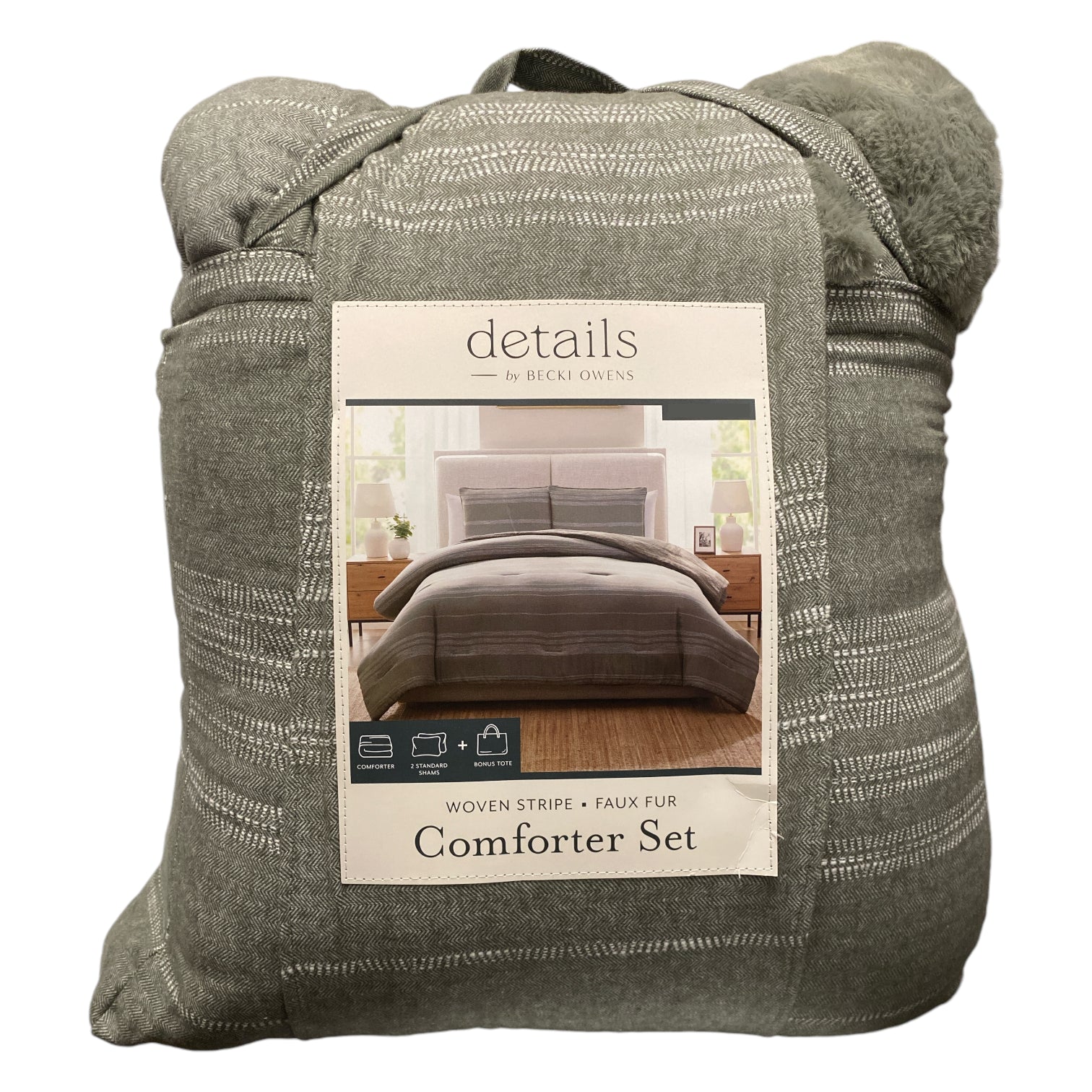 Details by Becki Owens Pick Stitch Stripe 3-Piece Comforter Set, Full/Queen Brown