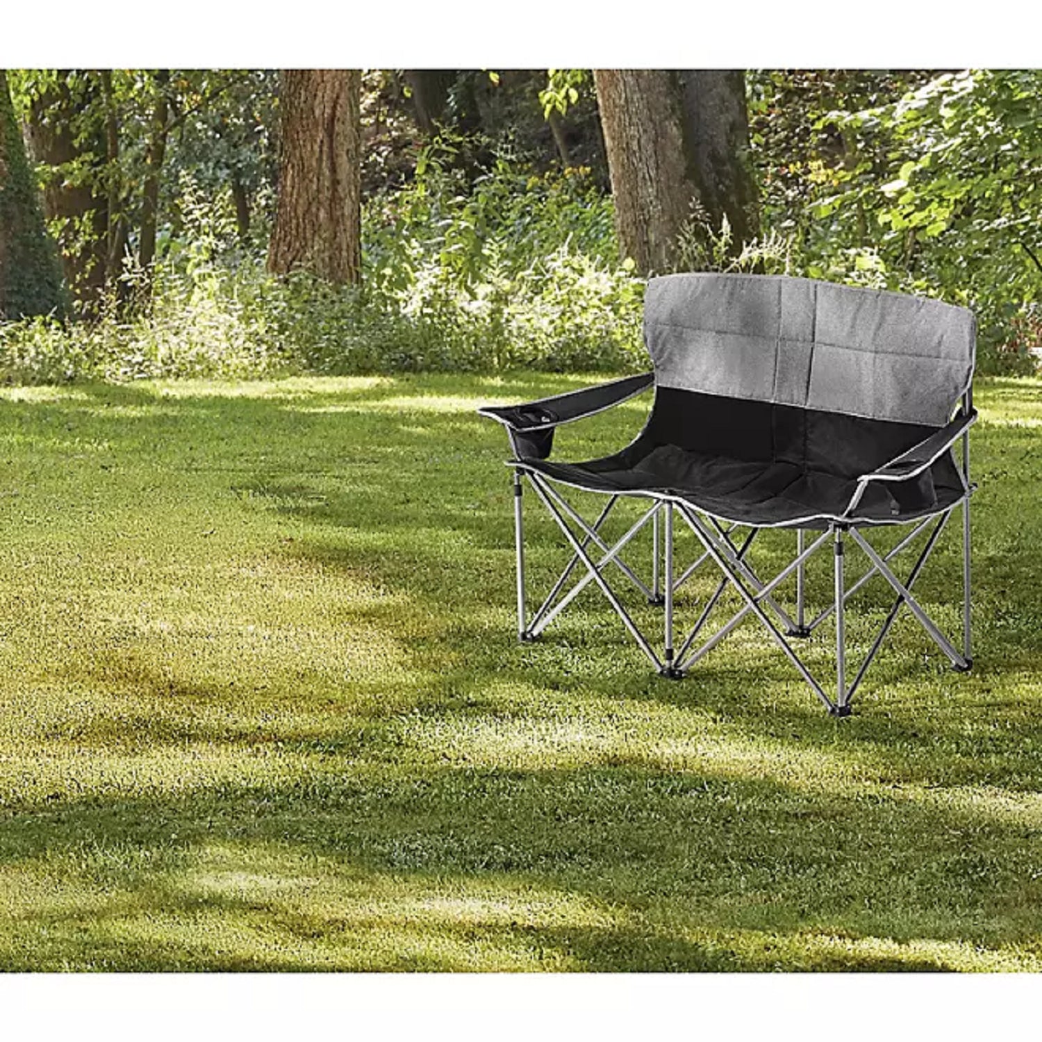 Camping Love Seat Chair, 600 lb. capacity, Grey/Black