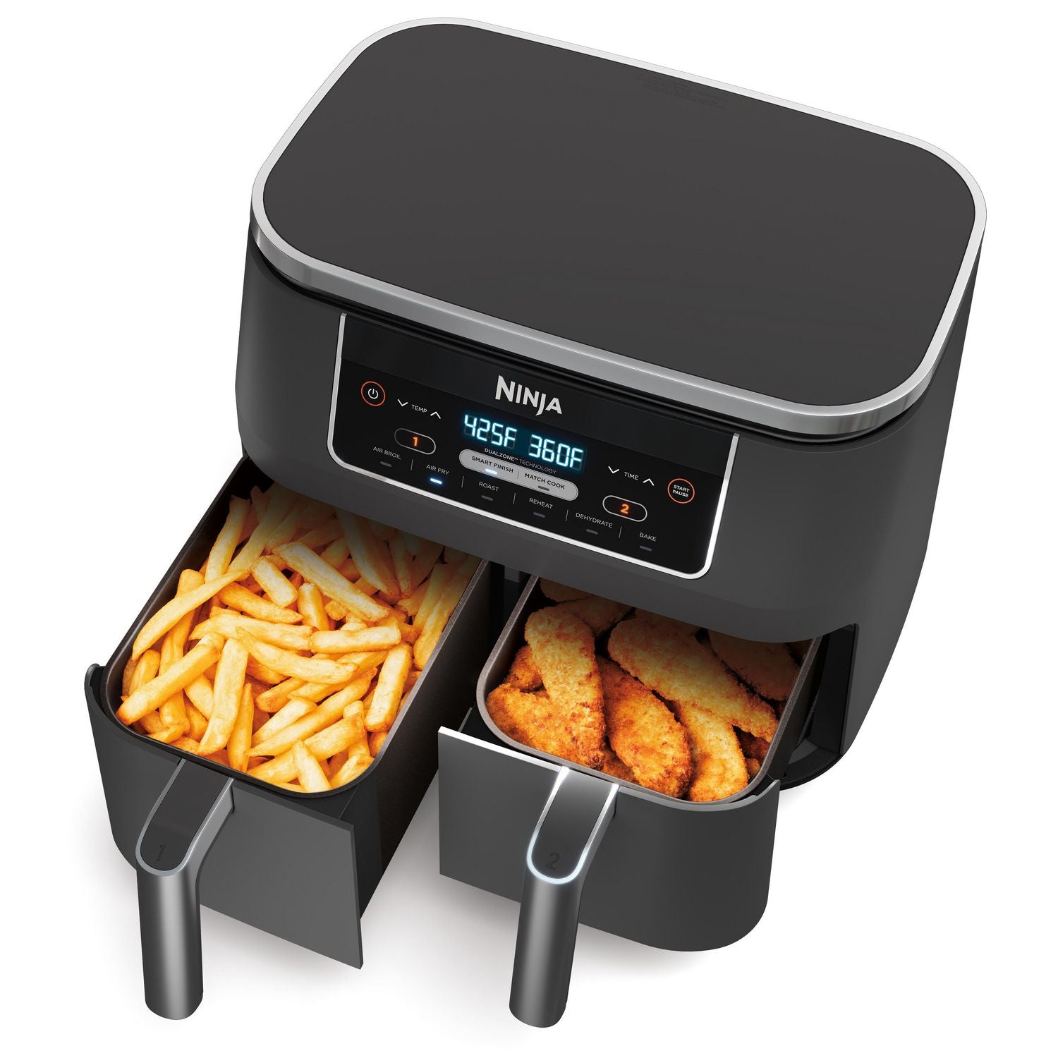 Ninja DZ201C Dual Zone XL Air Fryer w/ 6-in 1 functions, Stainless Steel, Black, 7.5L