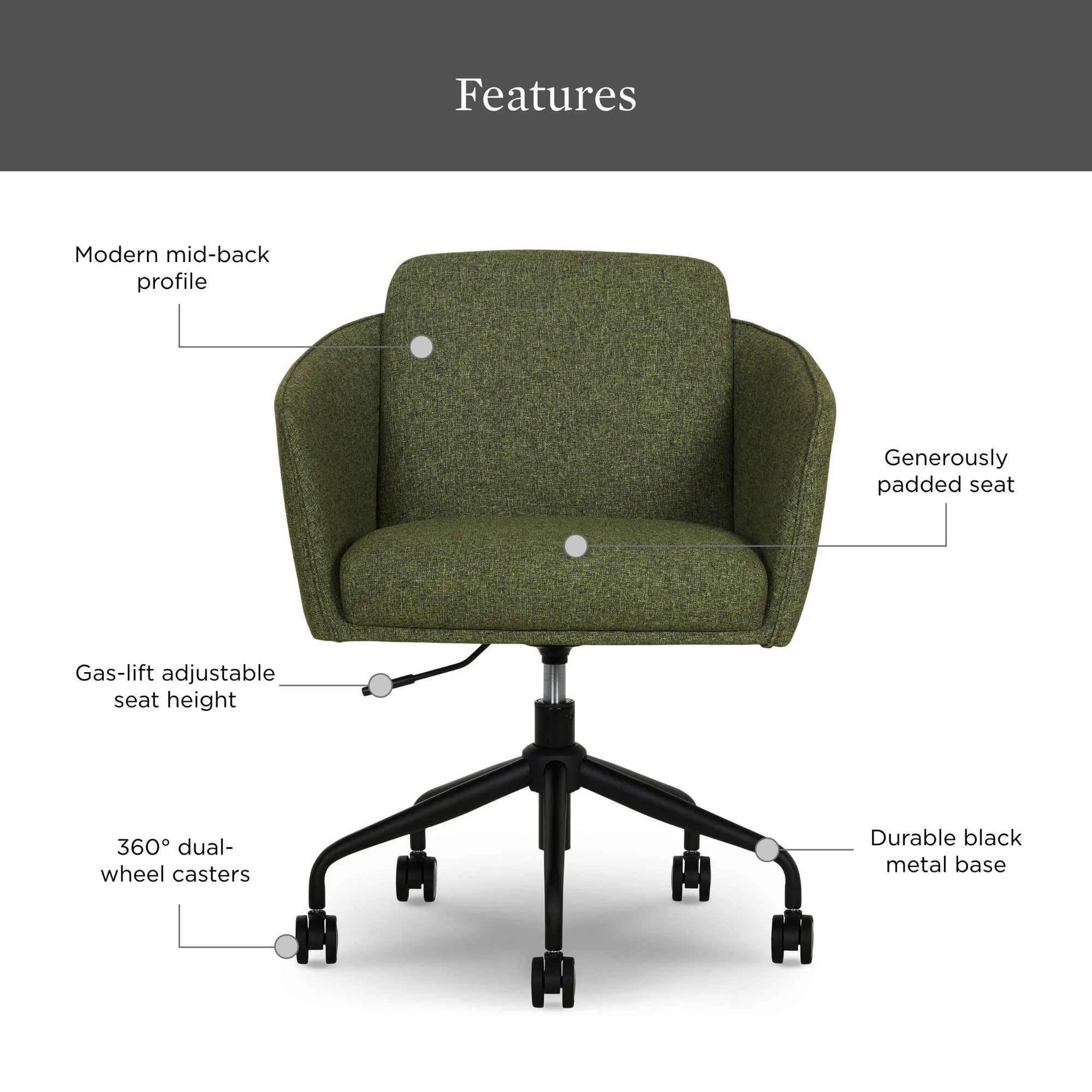 Better Homes & Gardens BH25000052548OL Juliet Office Chair, Olive Green