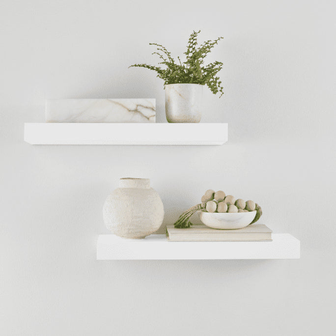 Mainstays MSF536135663007 White 16.5 Wood Floating Shelves, Set of 2