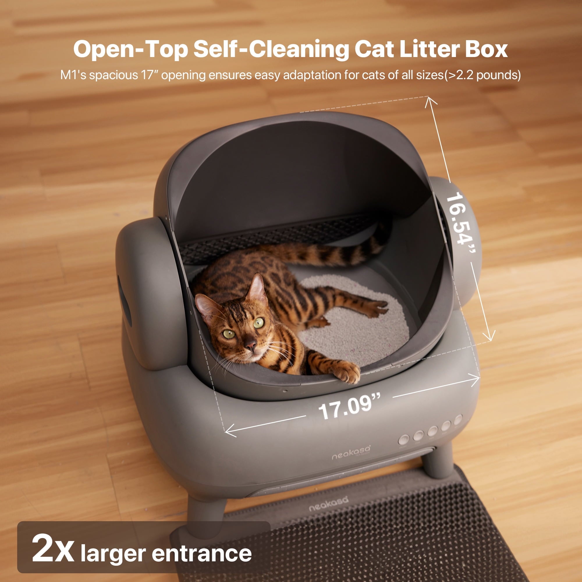 Neakasa M1 Open-Top Self-Cleaning Cat Litter Boxes, Automatic 7.17L Cat Litter Box with APP Control, Gray