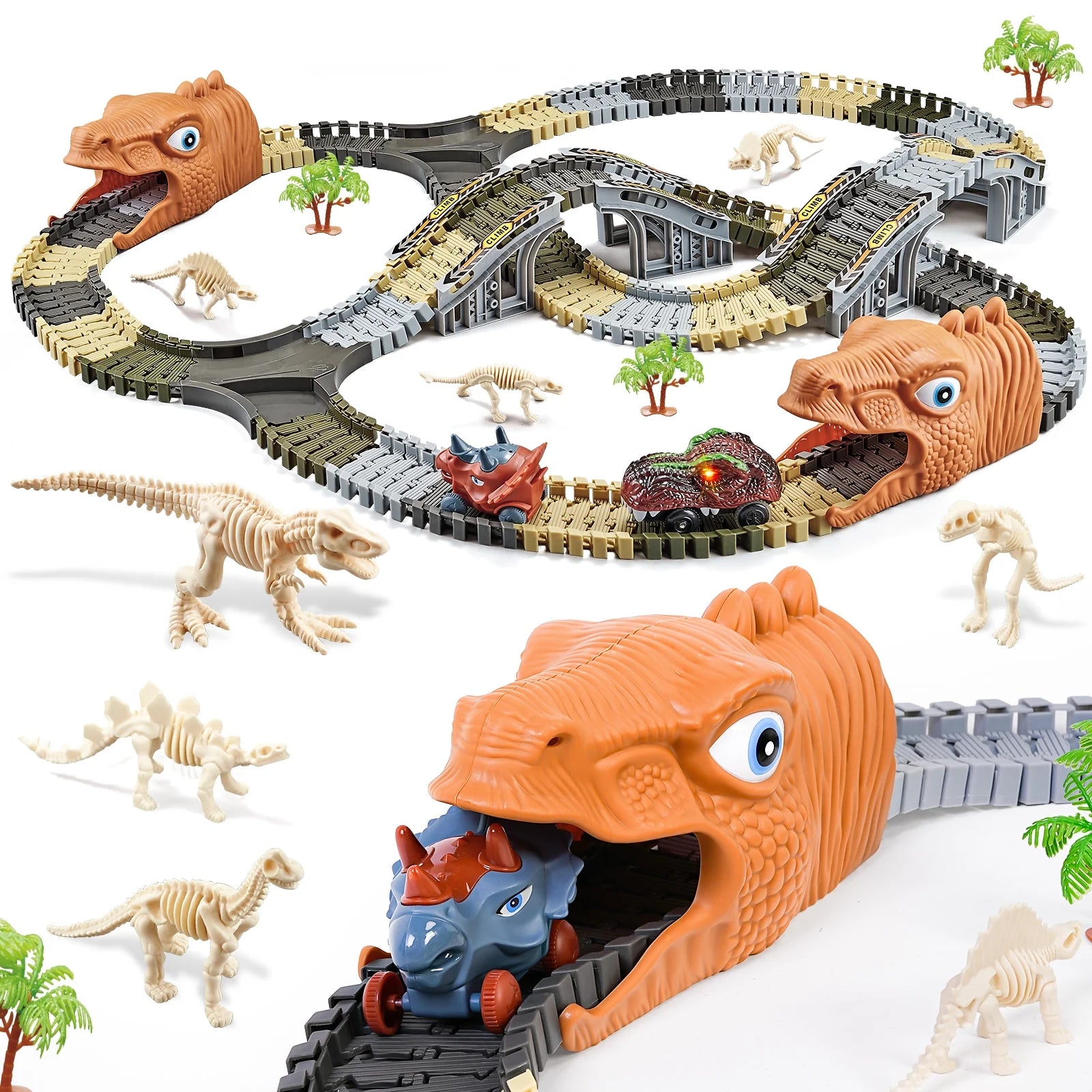 Crtynell Dinosaur Toys Race Car Track Set For Kids