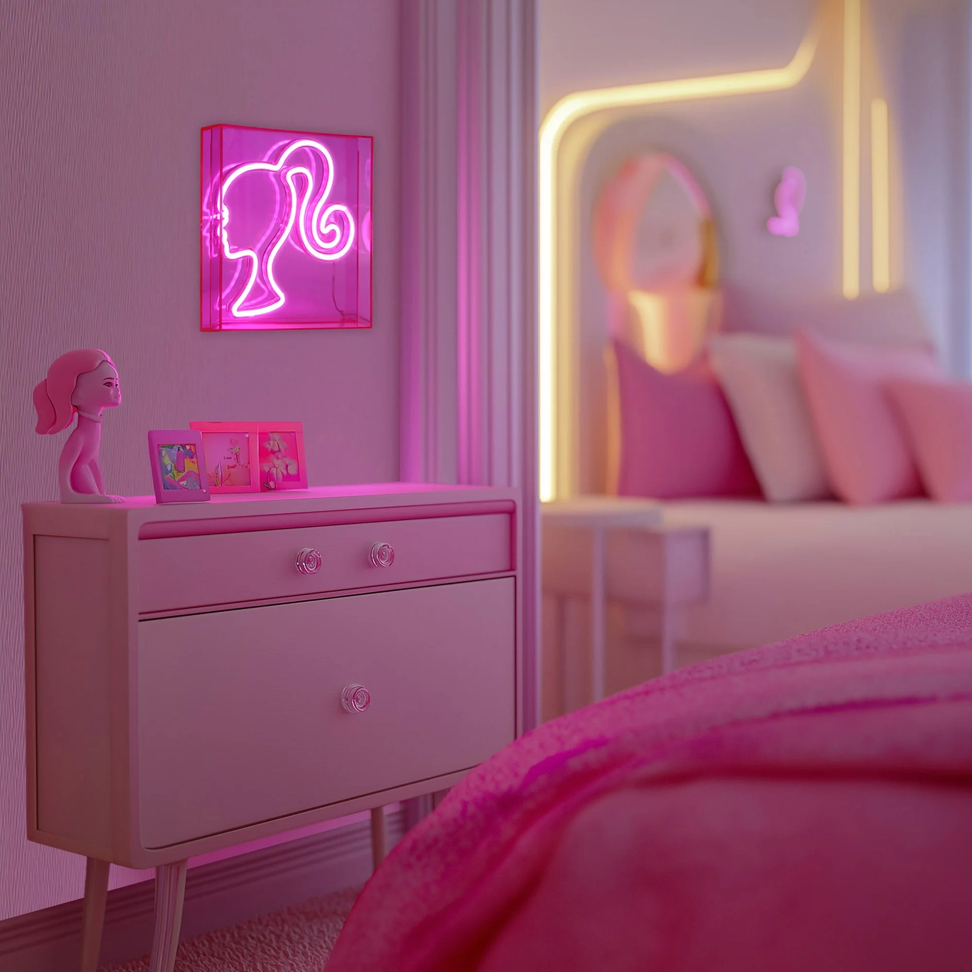 Barbie BARLED103WM Icon LED Neon Pink Sign - 9x9 Square USB Powered